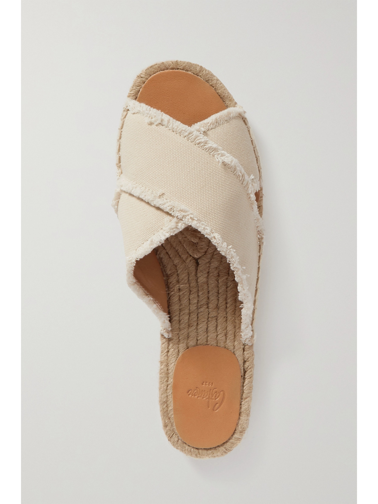 Castaã±er Palmera Sand Canvas Criss Cross Slide Sandals In Cream