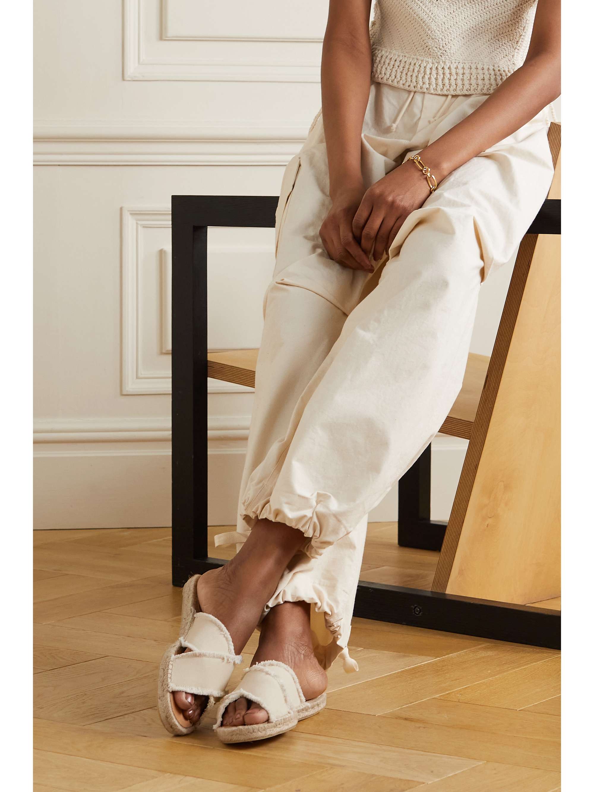 CASTAÑER + NET SUSTAIN Palmera frayed canvas espadrille slides