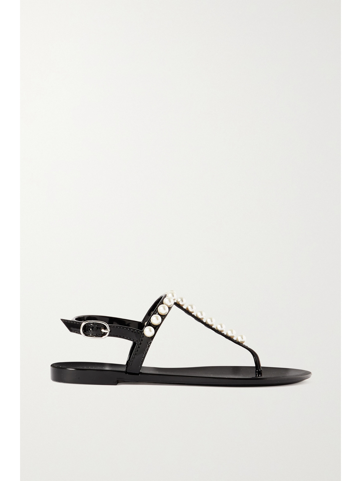 Stuart Weitzman Goldie Faux Pearl-embellished Rubber Slingback Sandals In Black