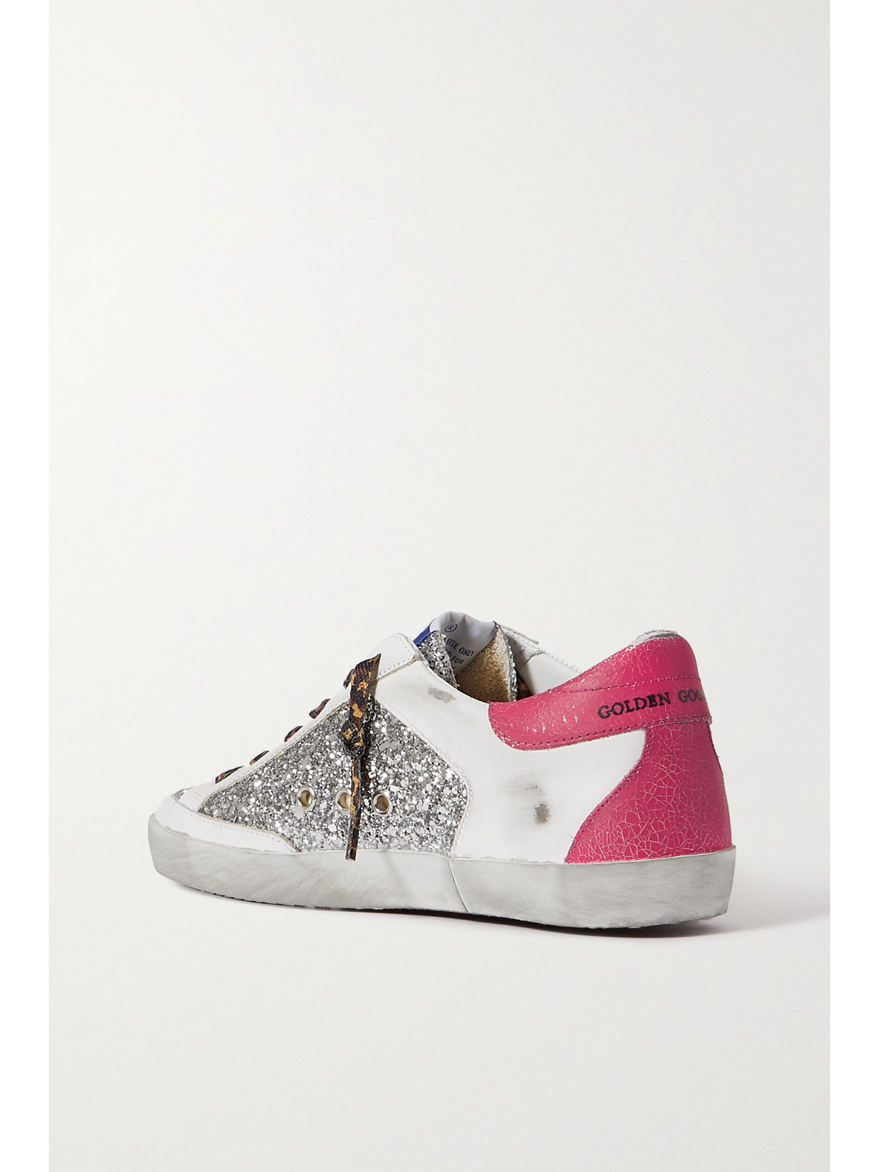 Golden Goose Superstar Distressed Glittered Leather Sneakers In Silver