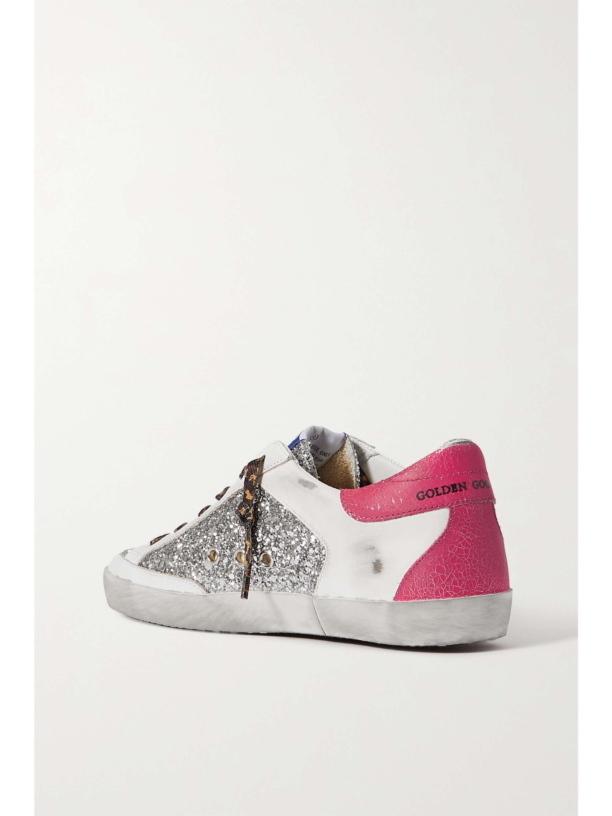 GOLDEN GOOSE Superstar distressed glittered leather sneakers