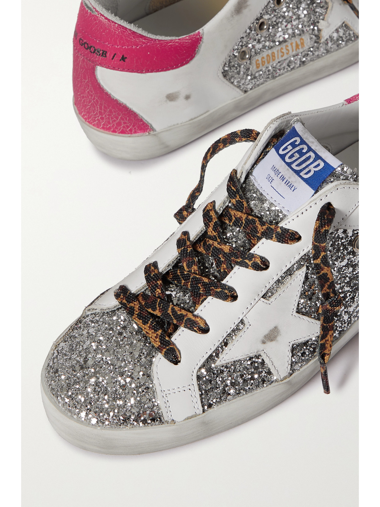 Golden Goose Superstar Distressed Glittered Leather Sneakers In Silver