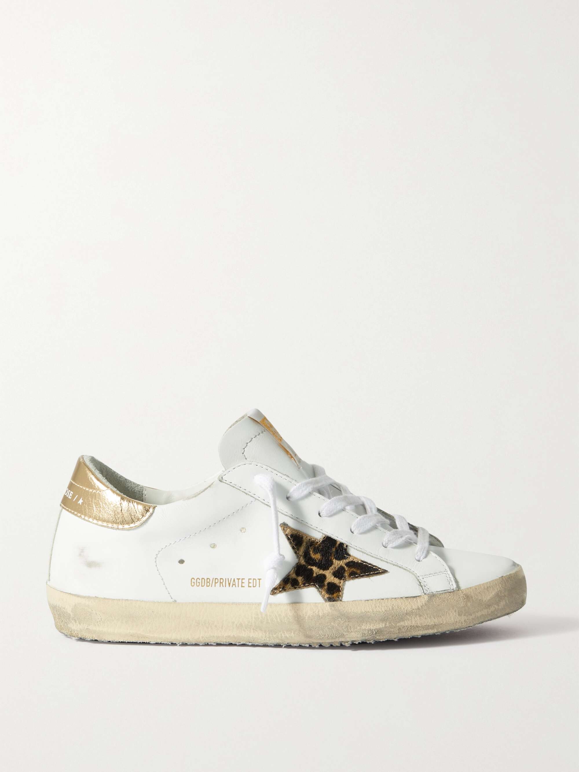 Superstar distressed leopard-print calf hair-trimmed leather sneakers | GOOSE | NET-A-PORTER