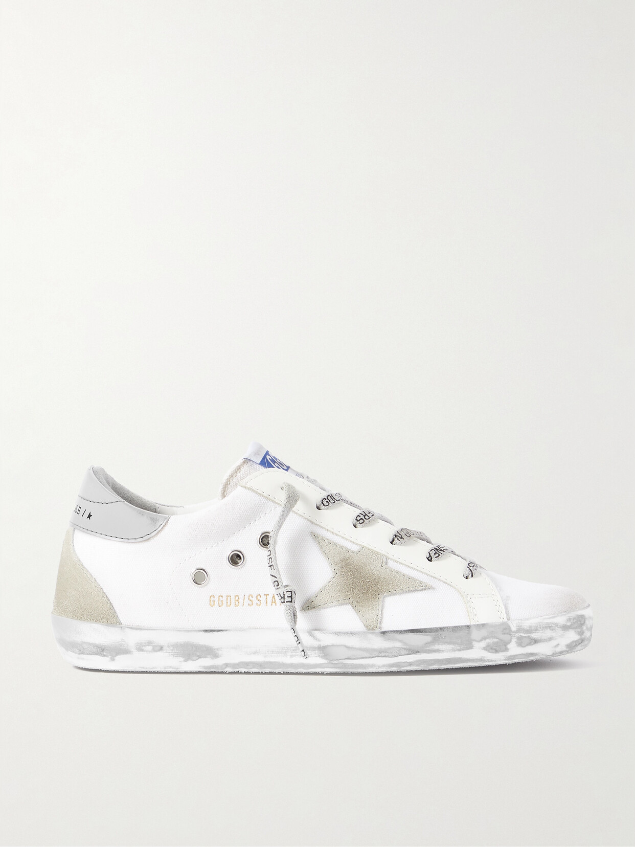 Golden Goose Superstar Distressed Suede And Leather-trimmed Canvas Trainers In White