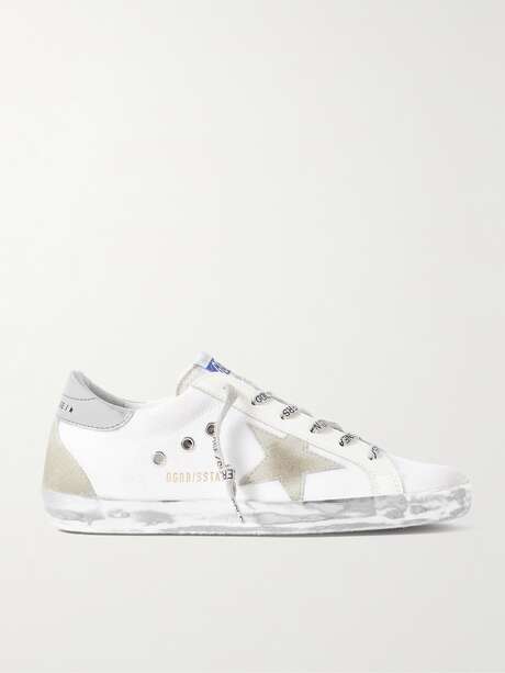 Off-white Superstar distressed suede and leather-trimmed canvas ...