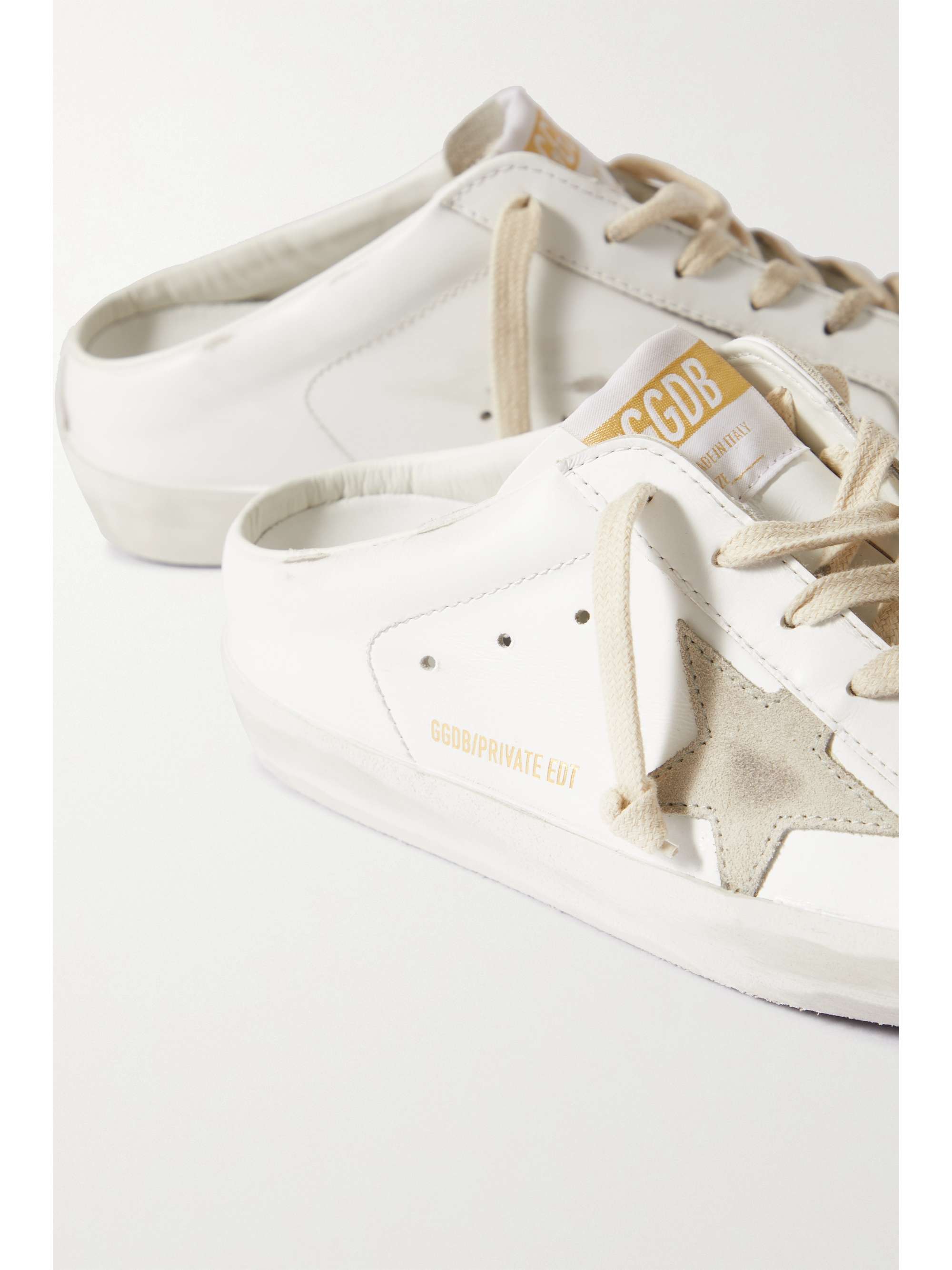 GOLDEN GOOSE Superstar distressed suede-trimmed leather mules