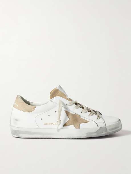 GOLDEN GOOSE Superstar distressed suede-trimmed leather sneakers | NET ...