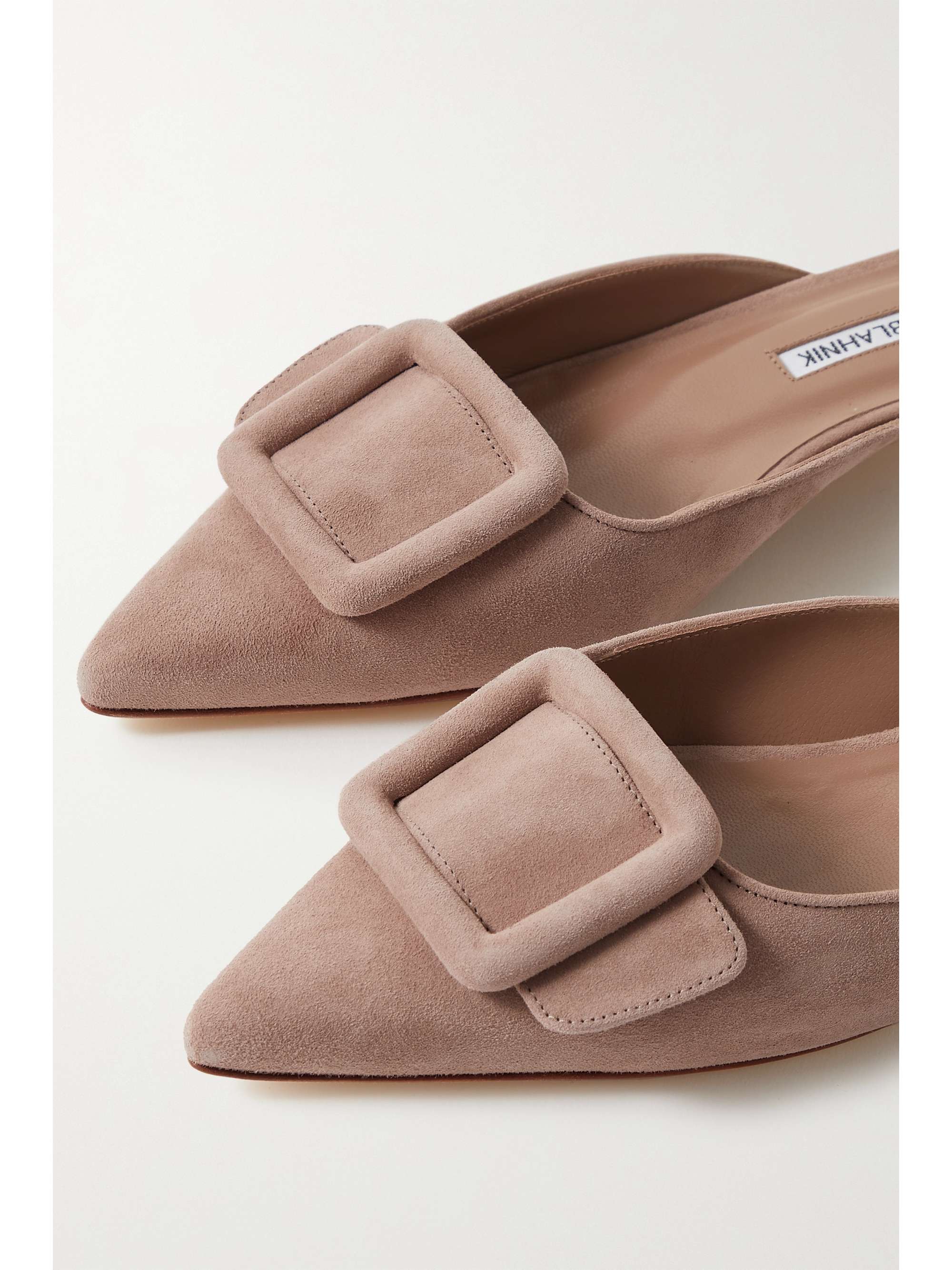 MANOLO BLAHNIK Maysale buckled suede point-toe flats