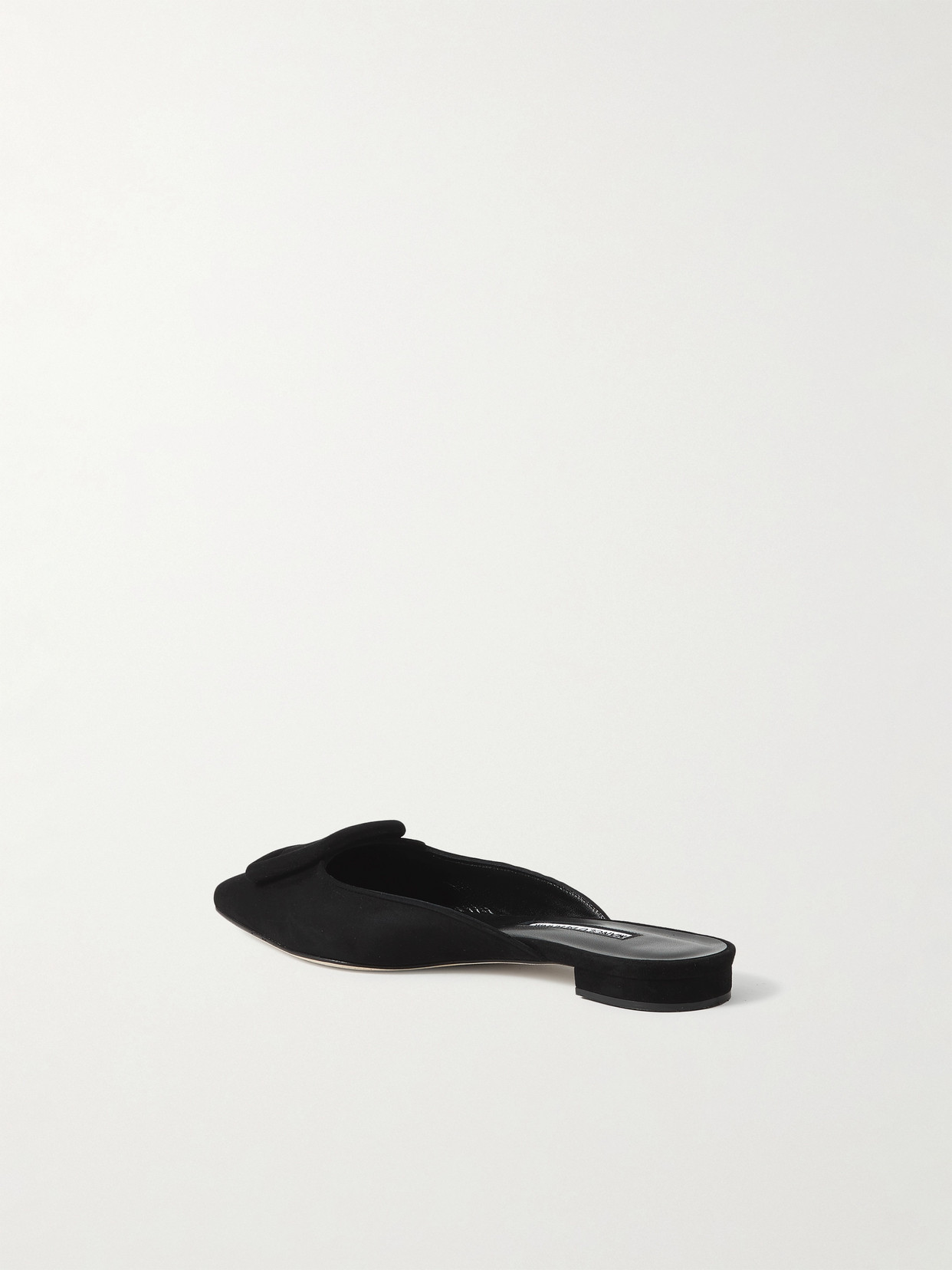 Shop Manolo Blahnik Maysale Buckled Suede Point-toe Flats In Black