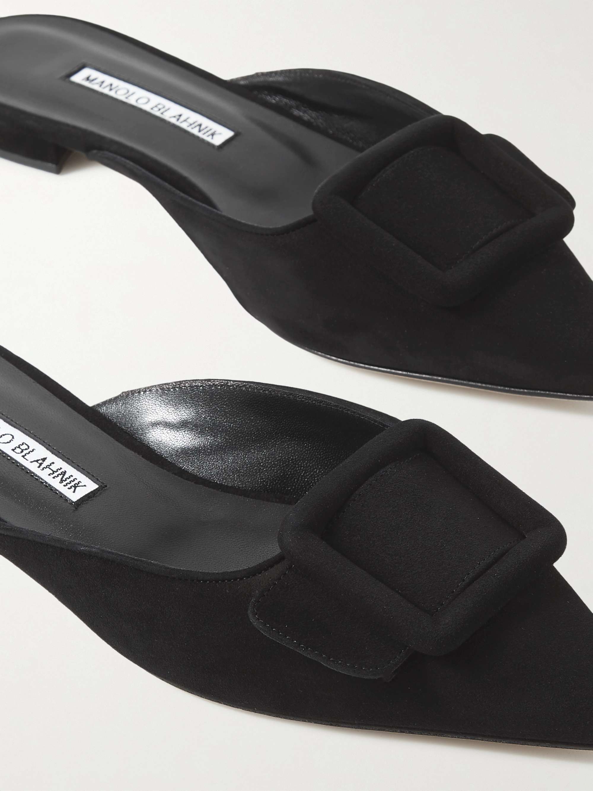 MANOLO BLAHNIK Maysale buckled suede point-toe flats