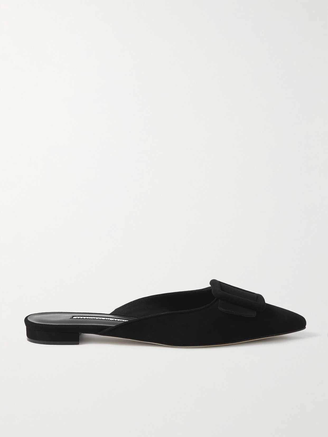 Shop Manolo Blahnik Maysale Buckled Suede Point-toe Flats In Black