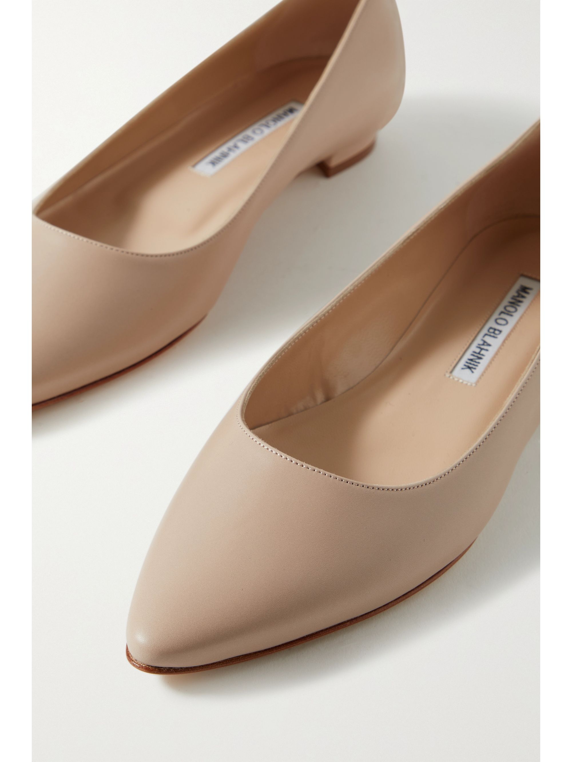 Beige Titto leather point-toe flats | MANOLO BLAHNIK | NET-A-PORTER