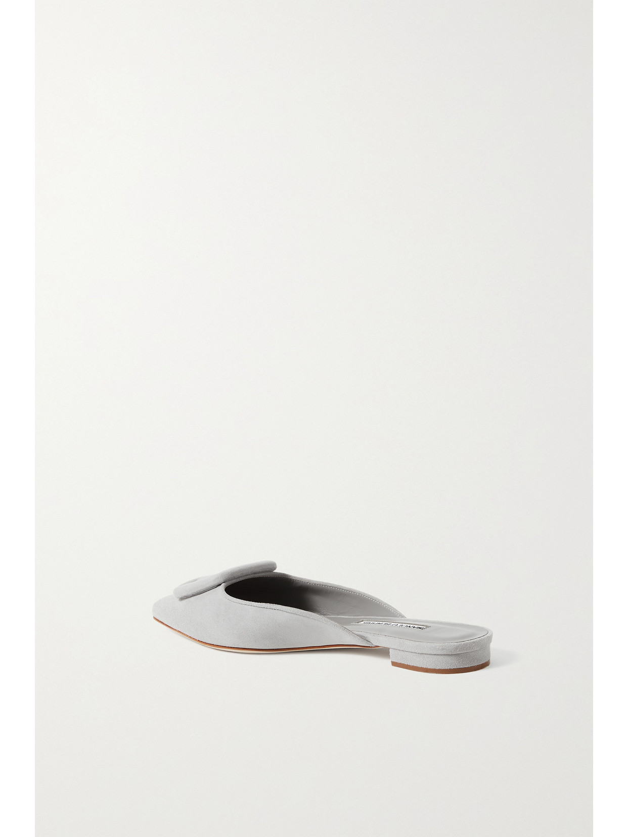 Manolo Blahnik Maysale Suede Buckle Ballerina Mules In Light Gray