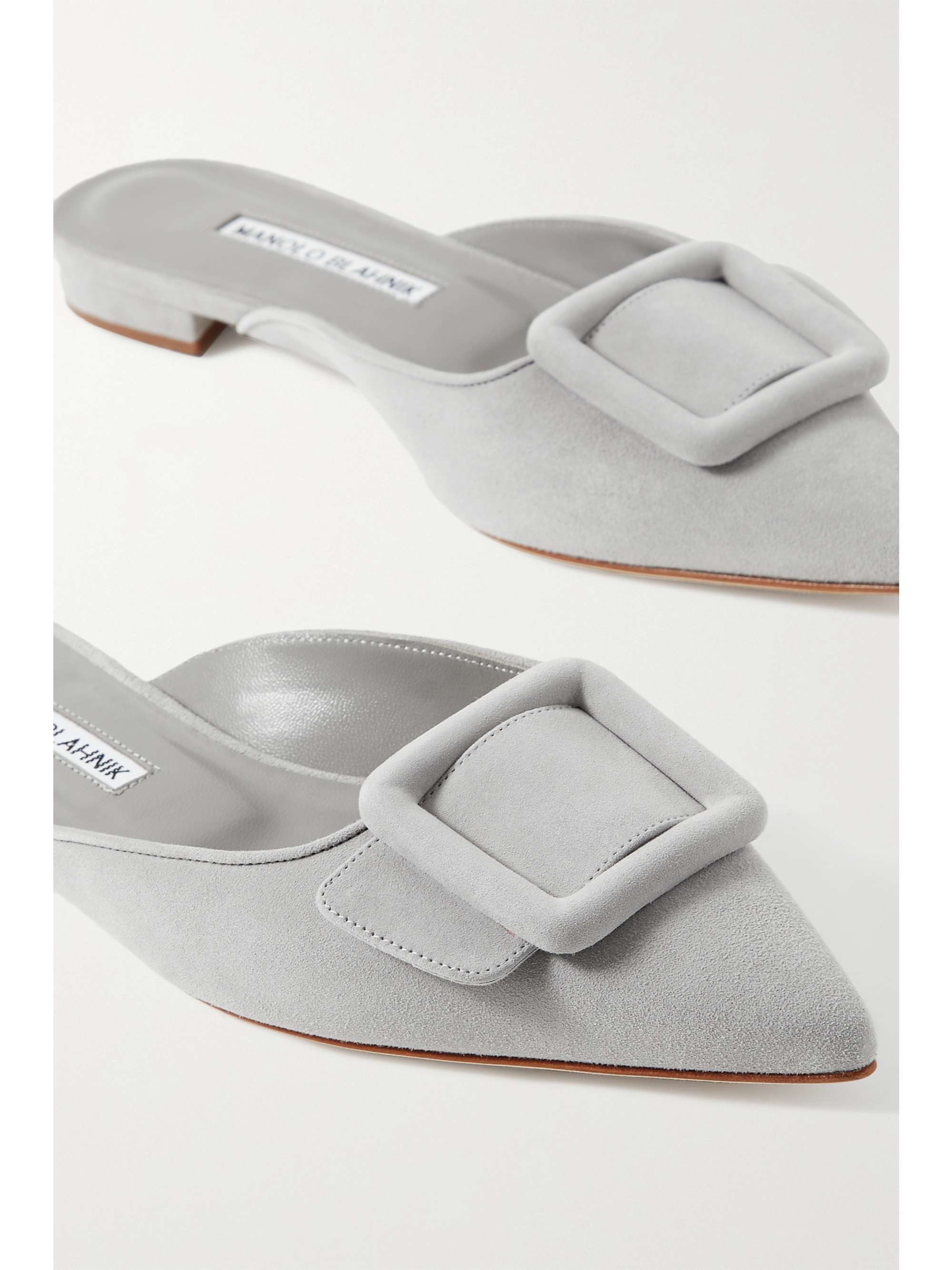 MANOLO BLAHNIK Maysale buckled suede point-toe flats