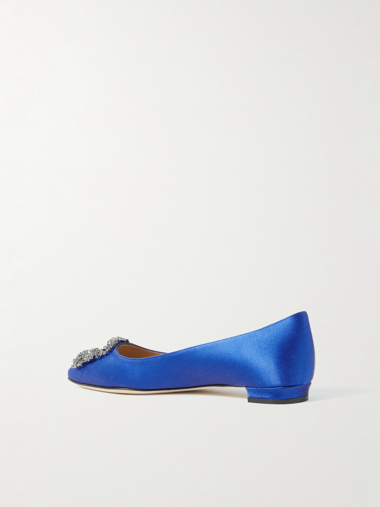 Shop Manolo Blahnik Hangisi Embellished Satin Point-toe Flats In Royal Blue