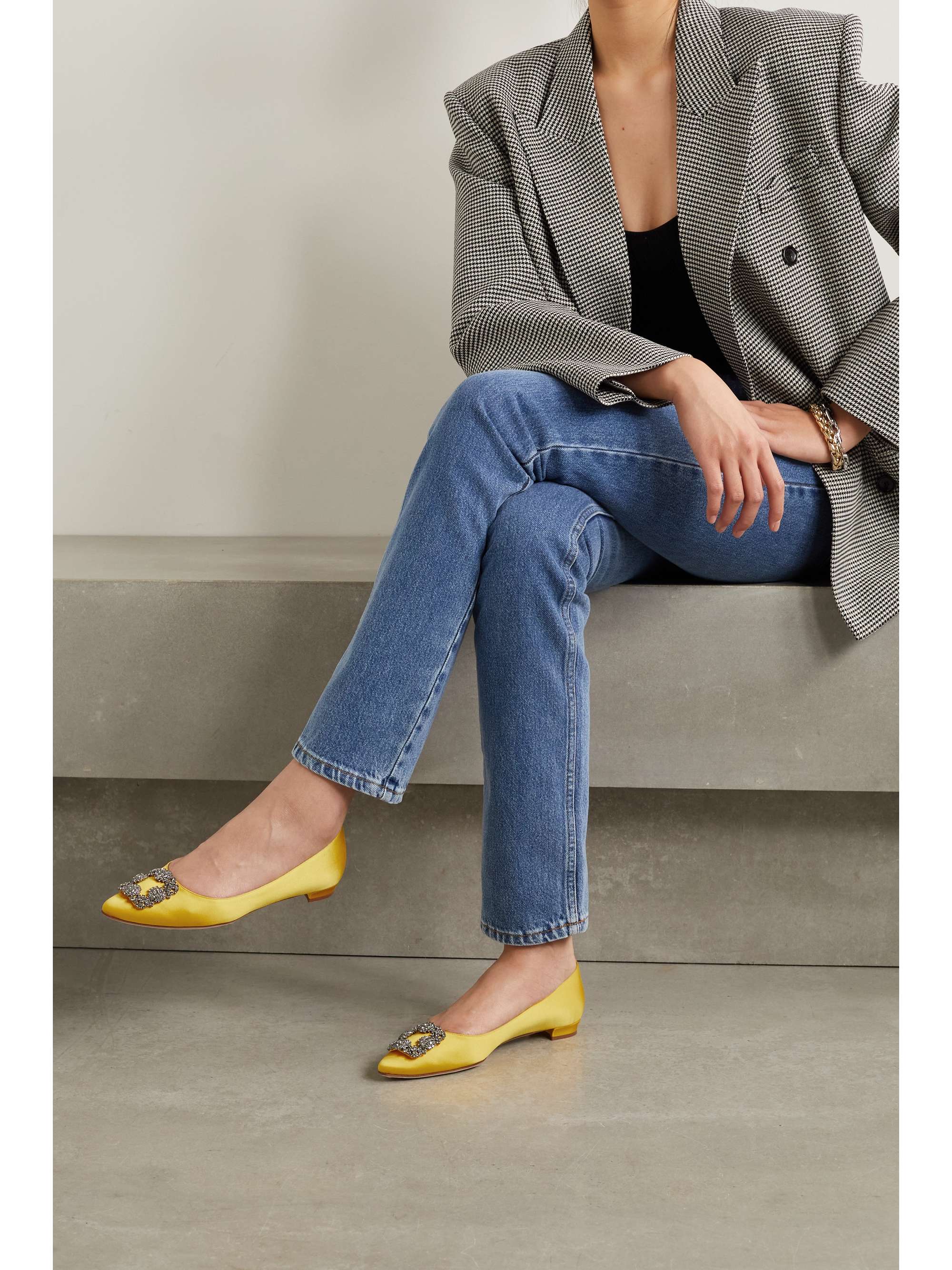 MANOLO BLAHNIK Hangisi embellished satin point-toe flats