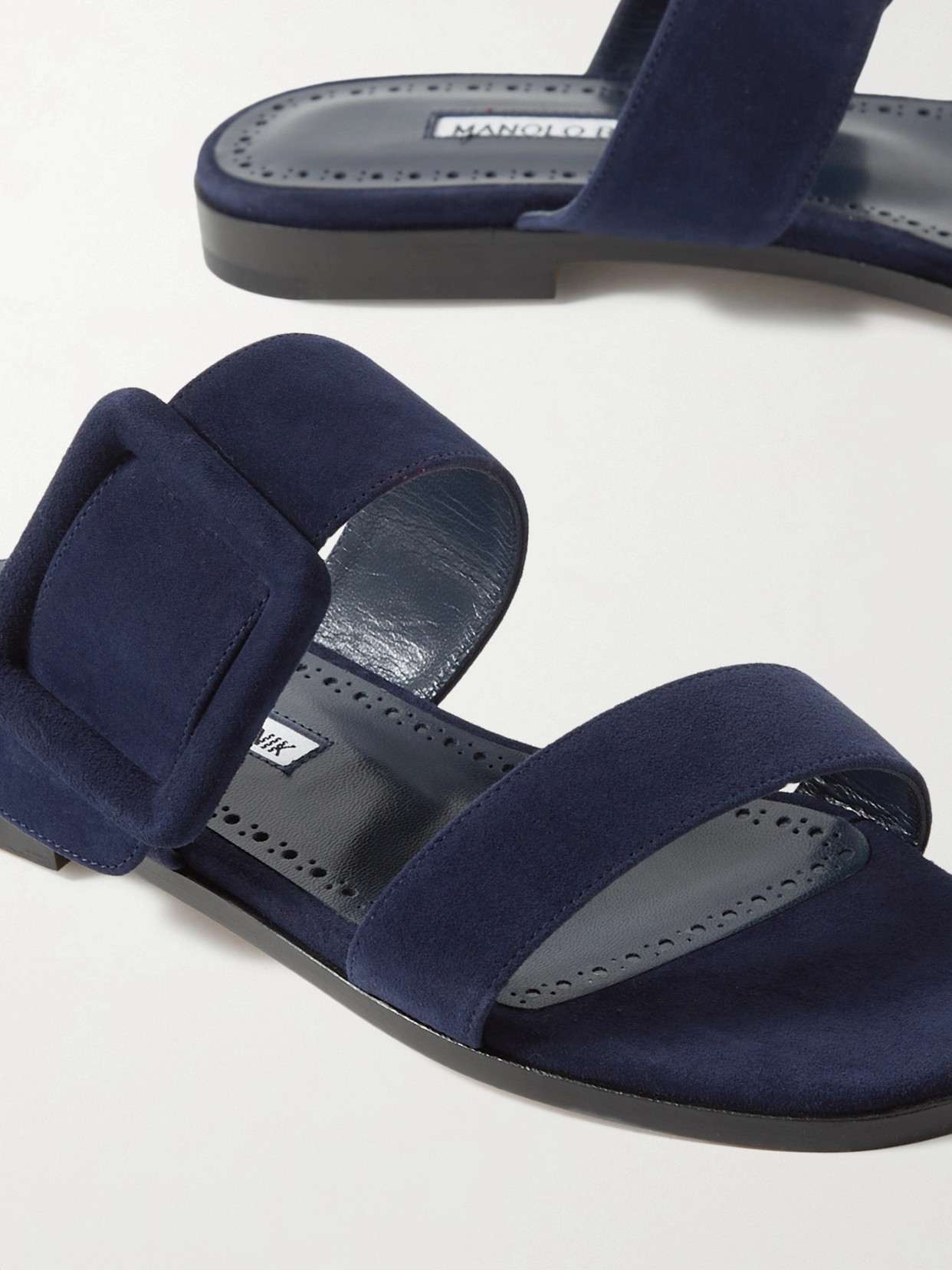 Manolo Blahnik Tituba Buckled Suede Sandals In Navy