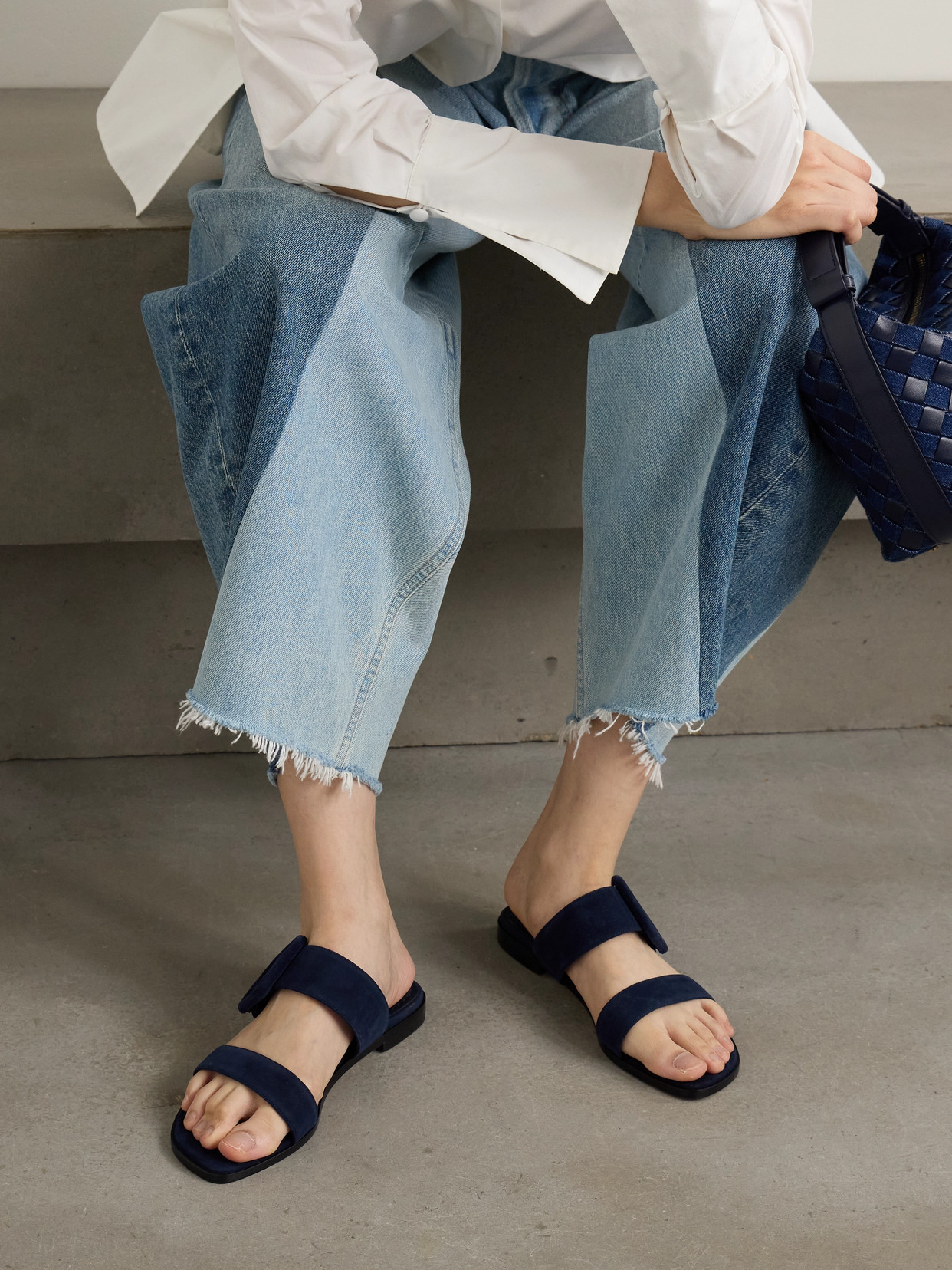 Manolo Blahnik Tituba Buckled Suede Sandals In Navy