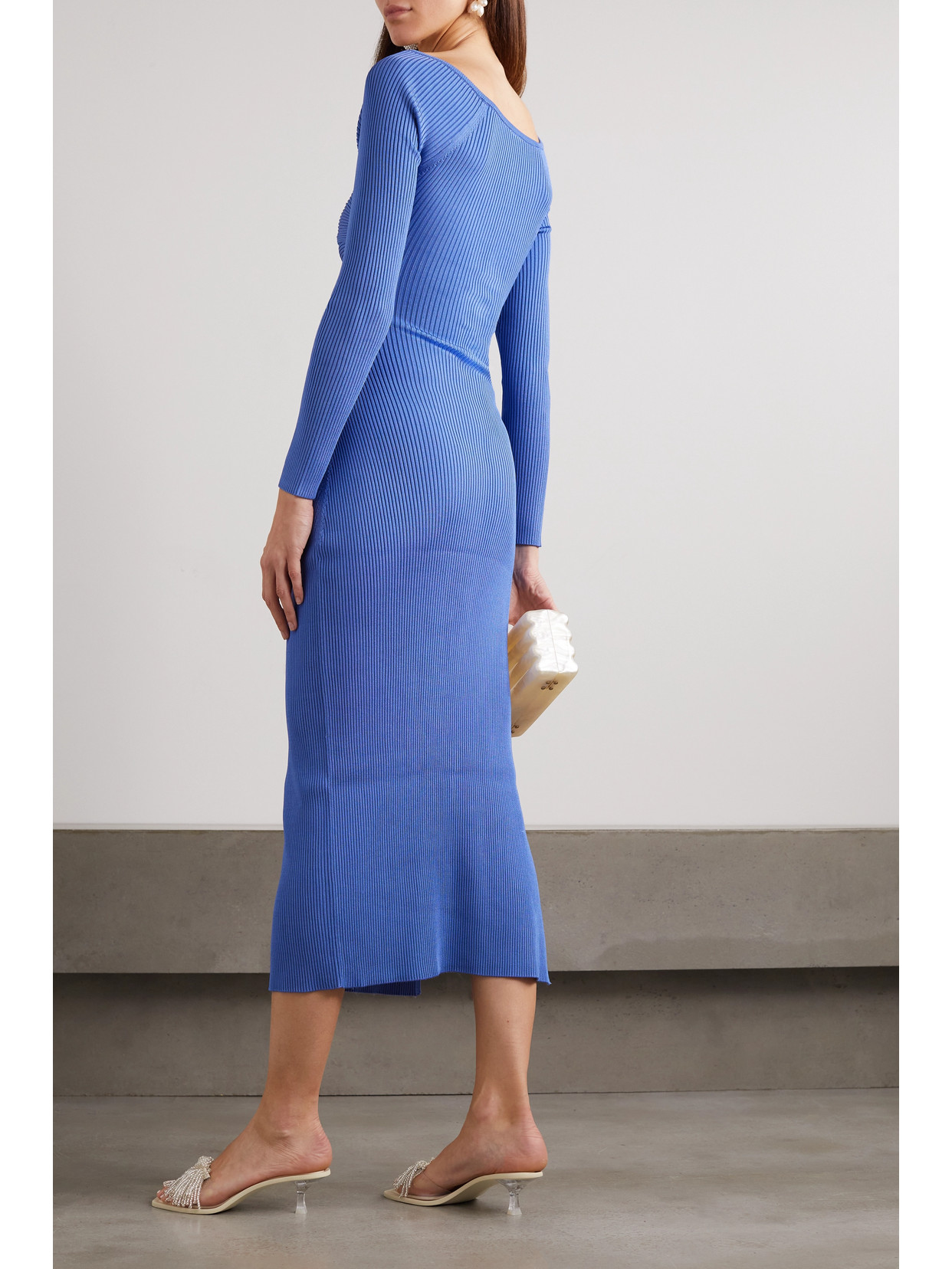 Cult Gaia Melissa Twisted Cutout Ribbedknit Midi Dress In Bluemed