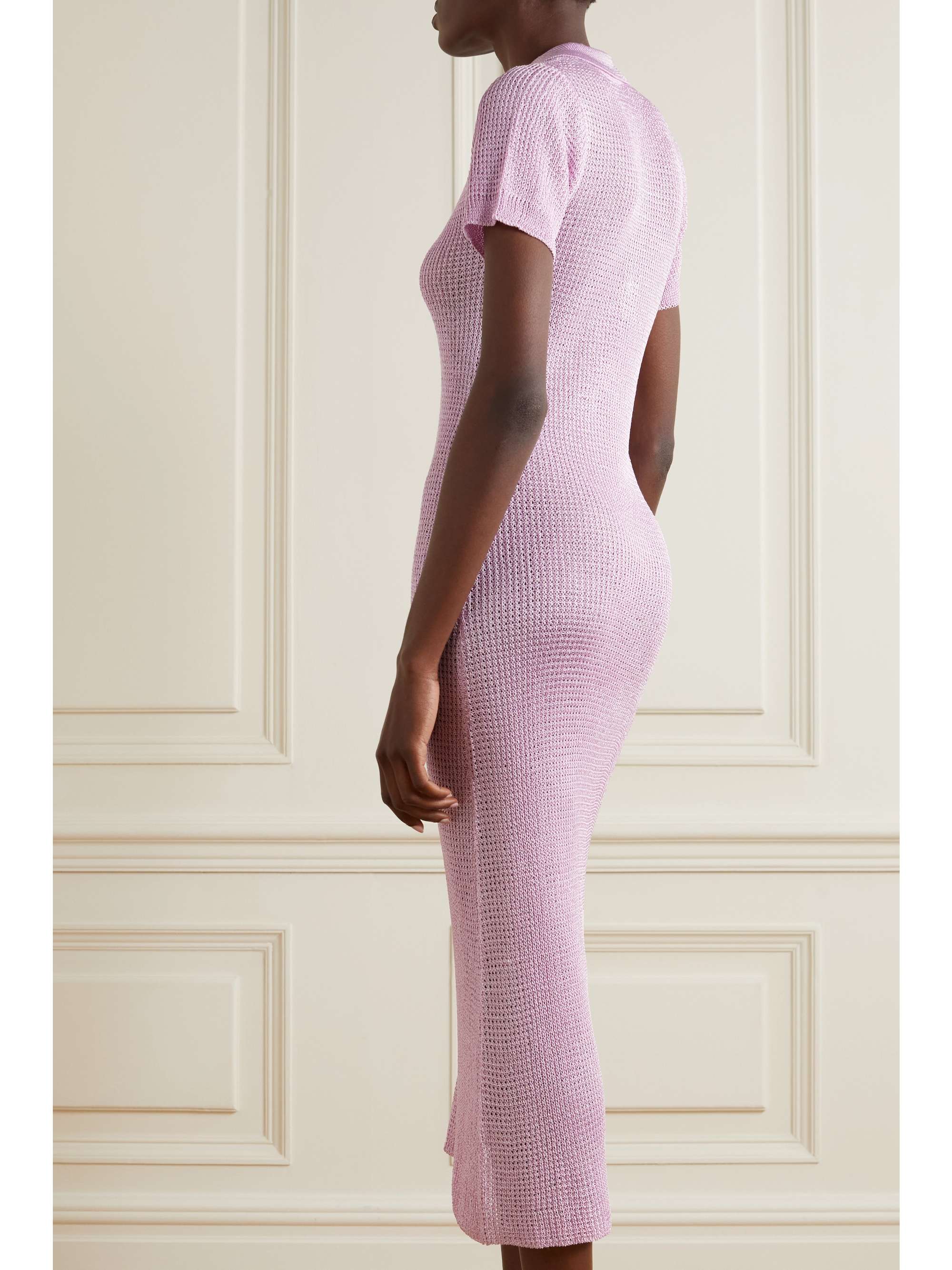 Pink + NET SUSTAIN open-knit midi dress 