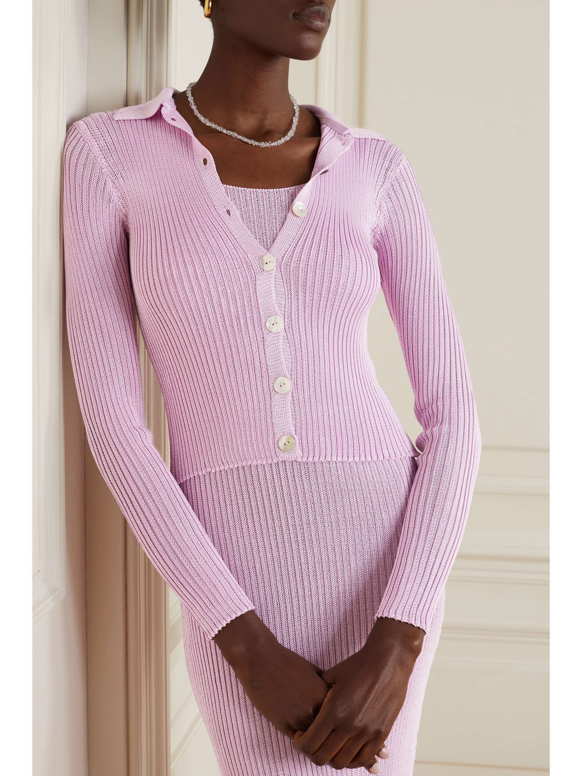 CALLE DEL MAR Cropped ribbed-knit cardigan