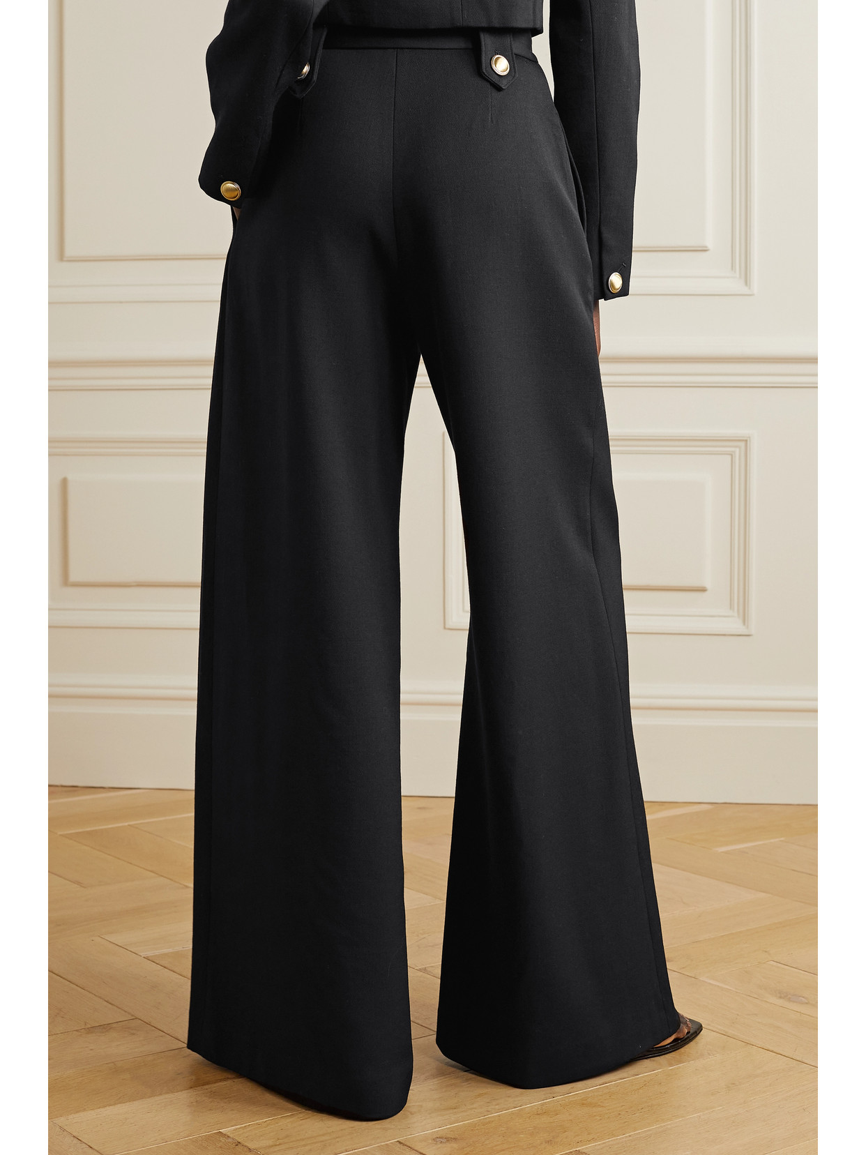 Rosetta Getty Virgin-wool-blend Button-front Wide-leg Pants In Black