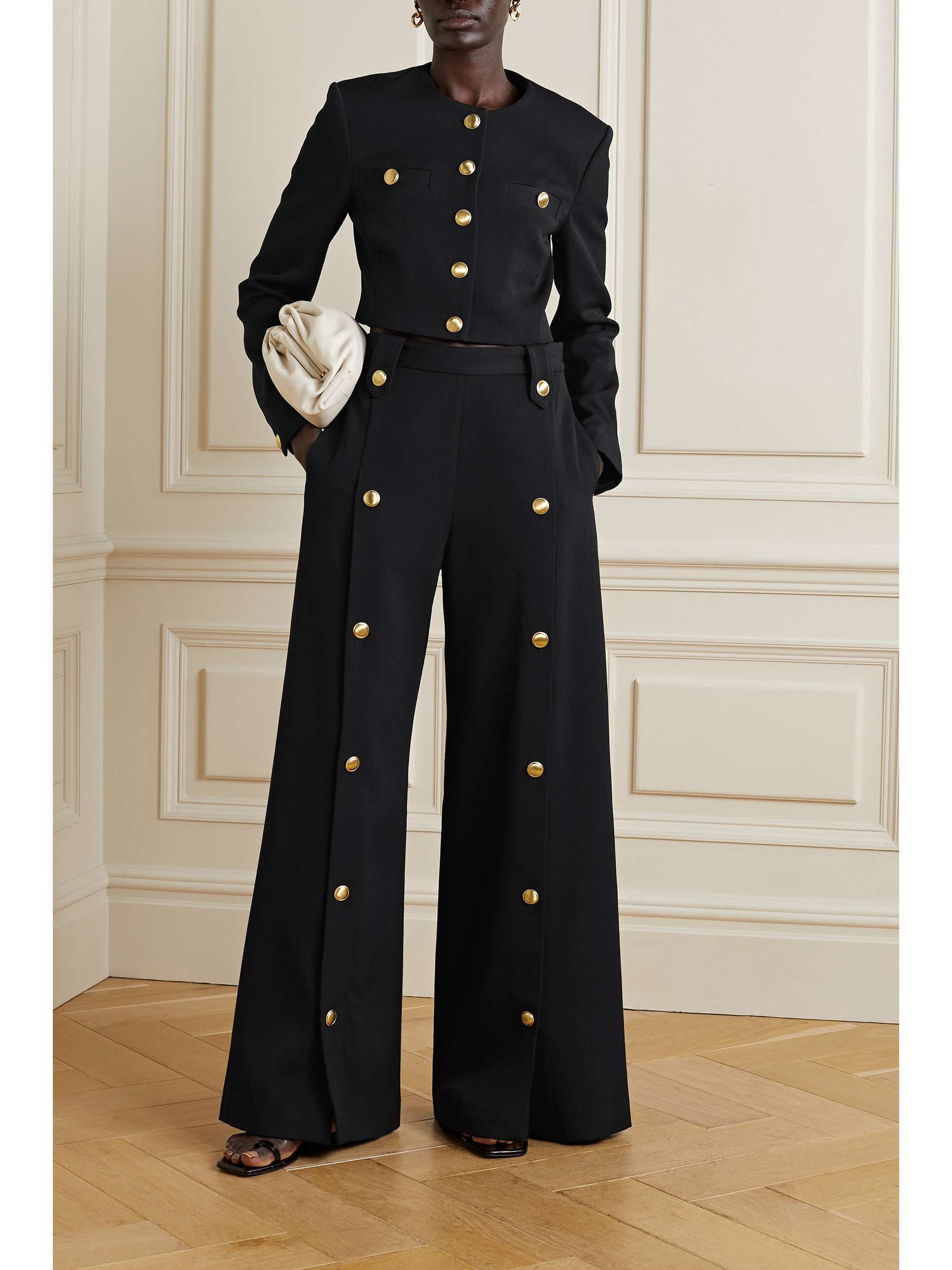 ROSETTA GETTY Wool-blend twill wide-leg pants