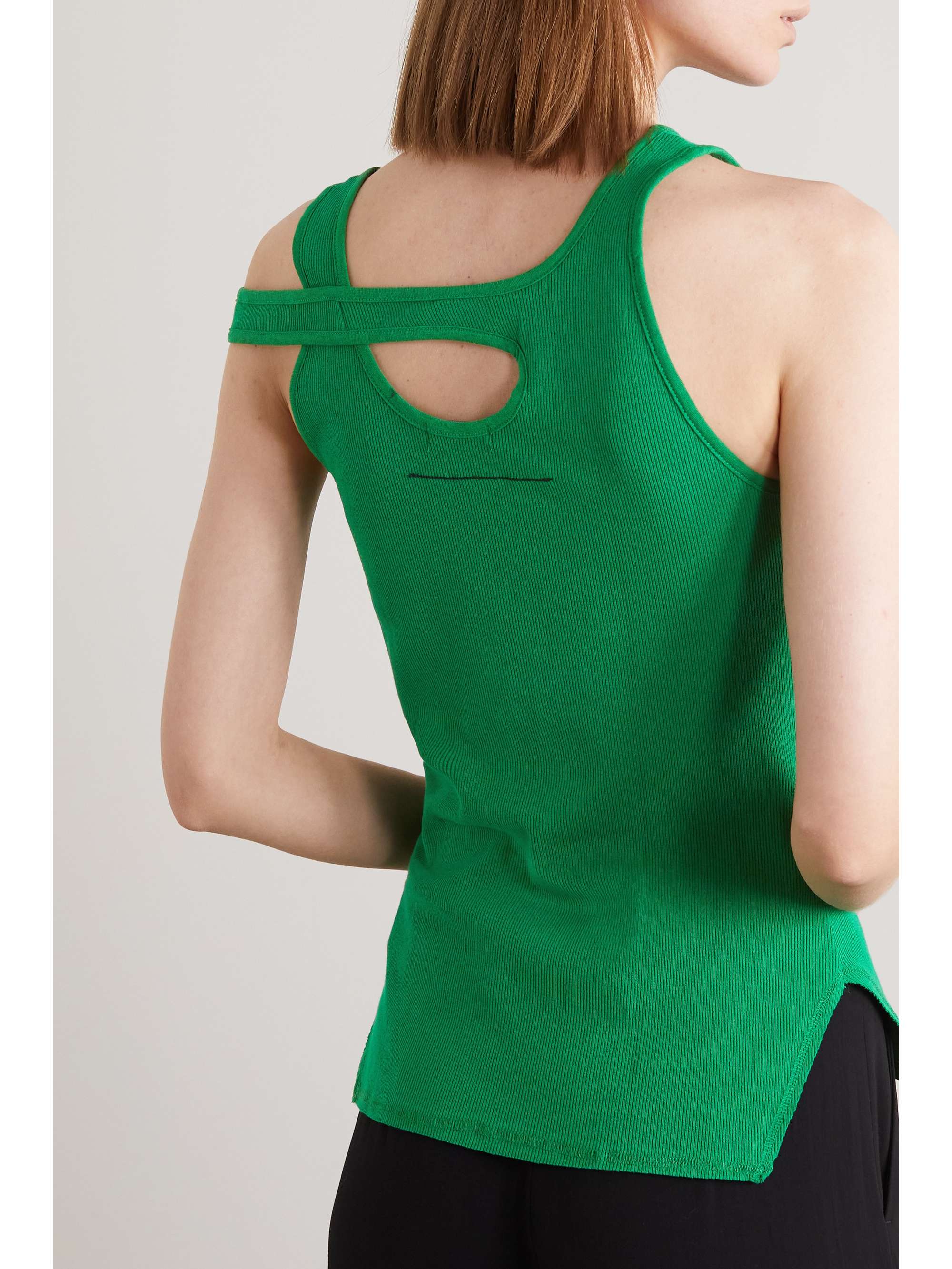 BASSIKE + NET SUSTAIN cutout ribbed organic cotton-blend jersey tank