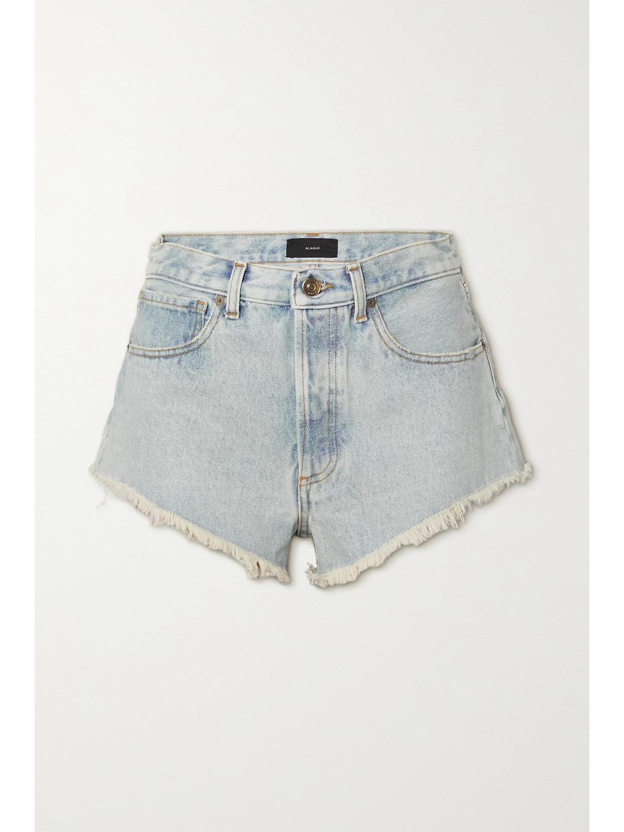 ALANUI NORTHERN VIBES FRINGED CROCHET-EMBROIDERED DENIM SHORTS