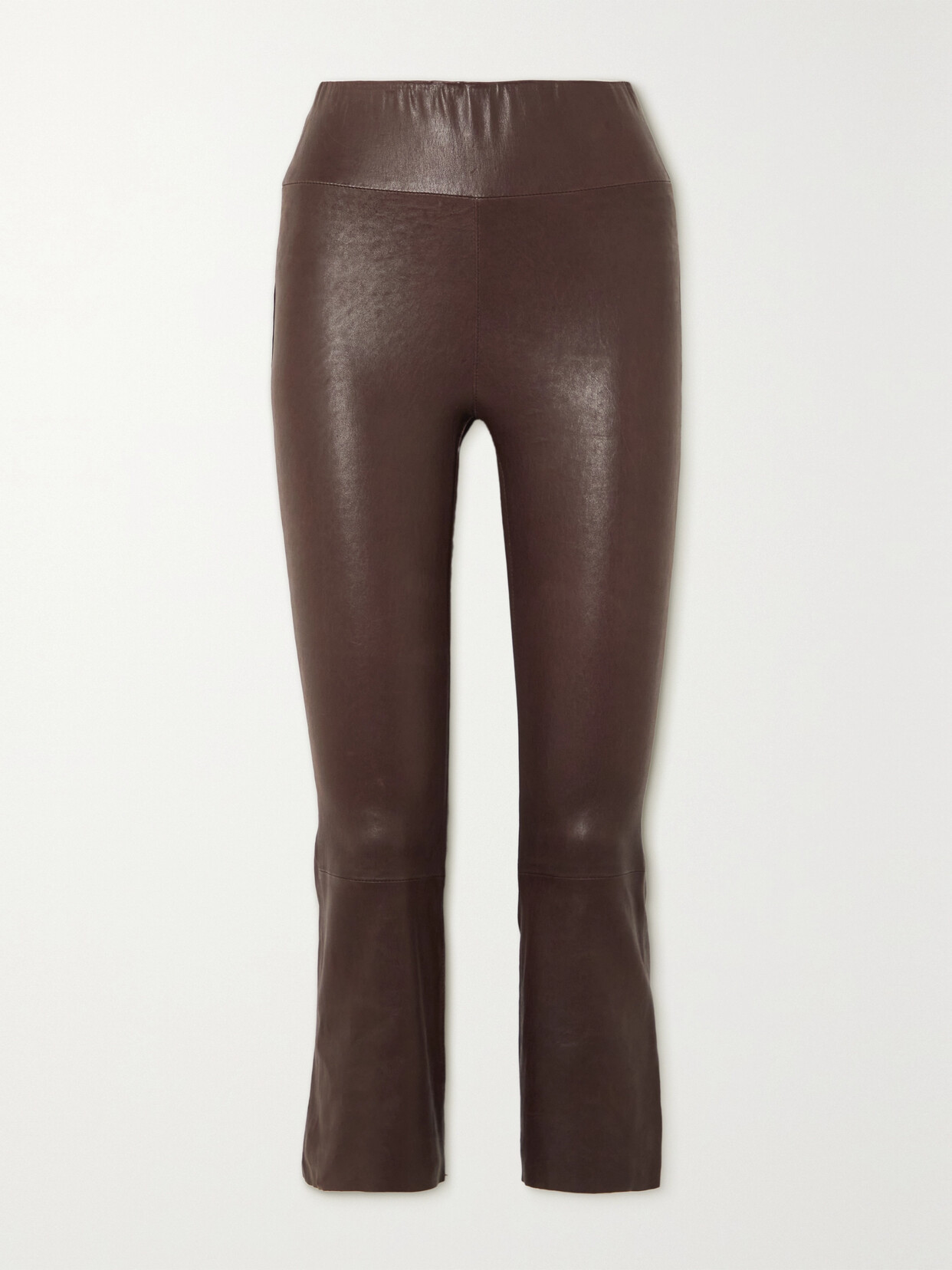 Sprwmn Cropped Leather Flared Leggings In Brown