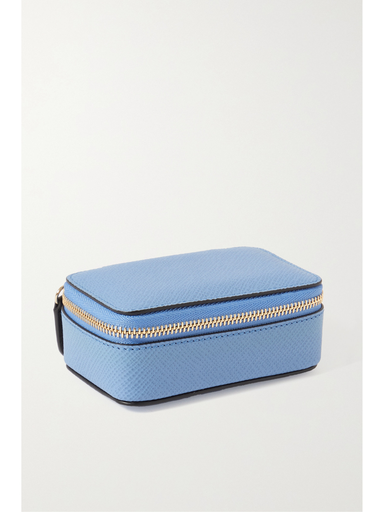 Smythson Panama Textured-leather Jewelry Case In Blue