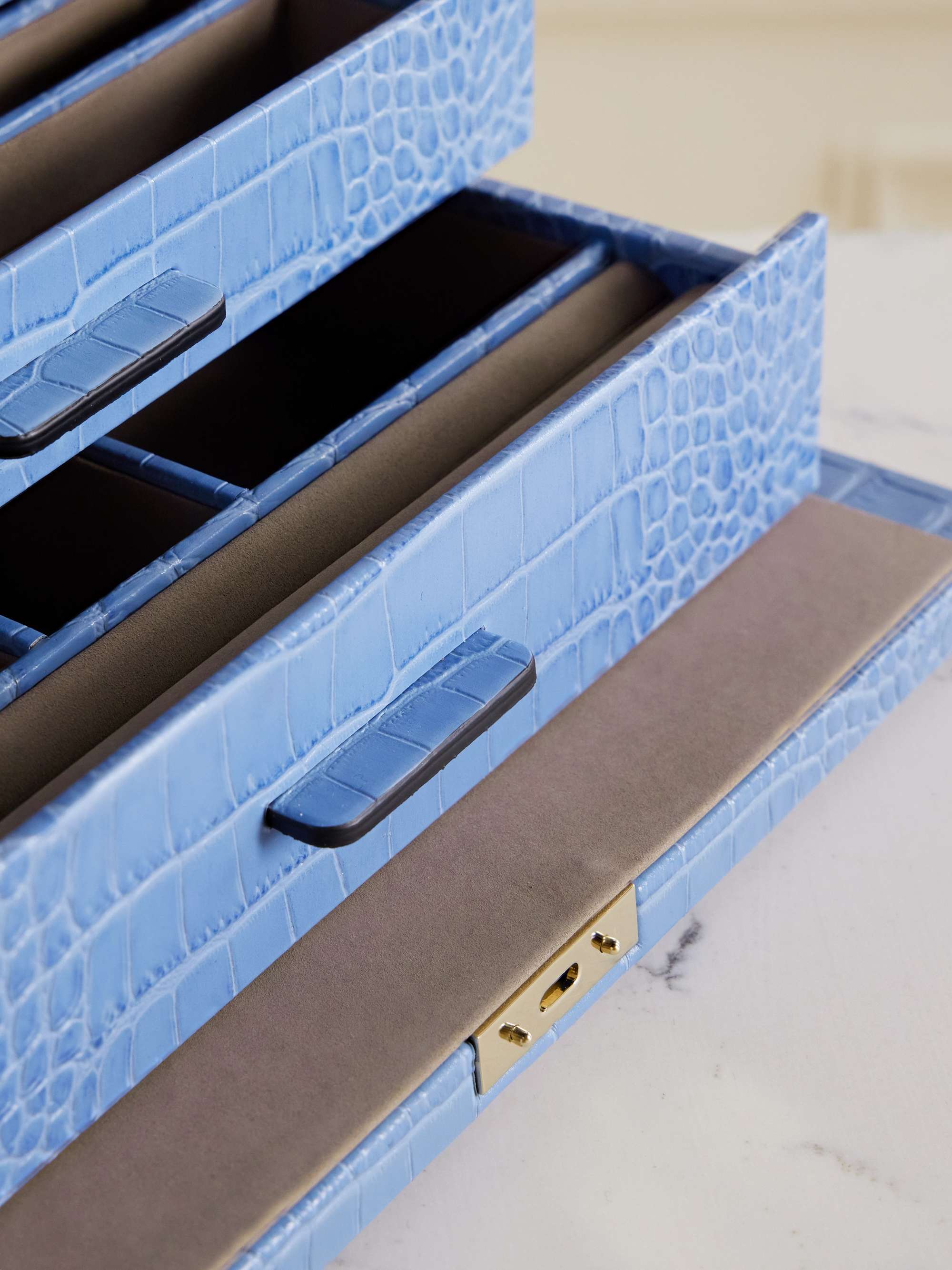 SMYTHSON Mara croc-effect leather jewelry box