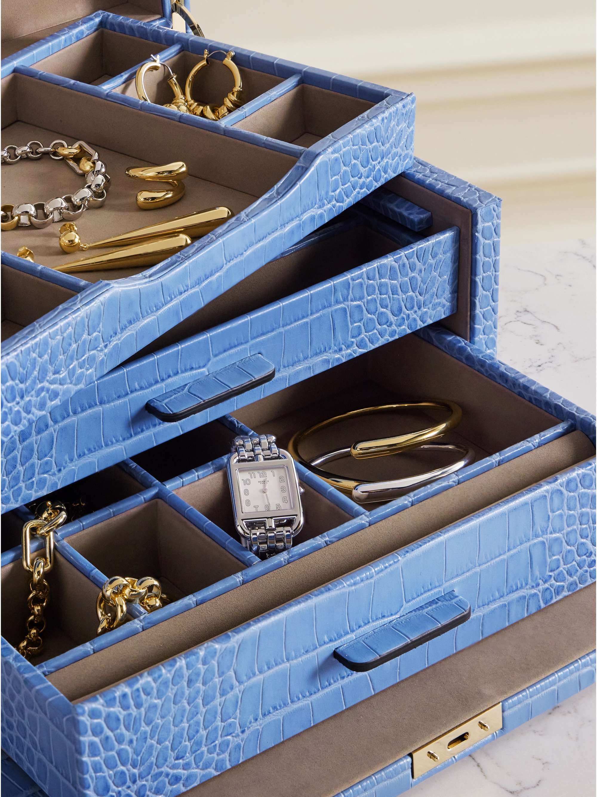 SMYTHSON Mara croc-effect leather jewelry box