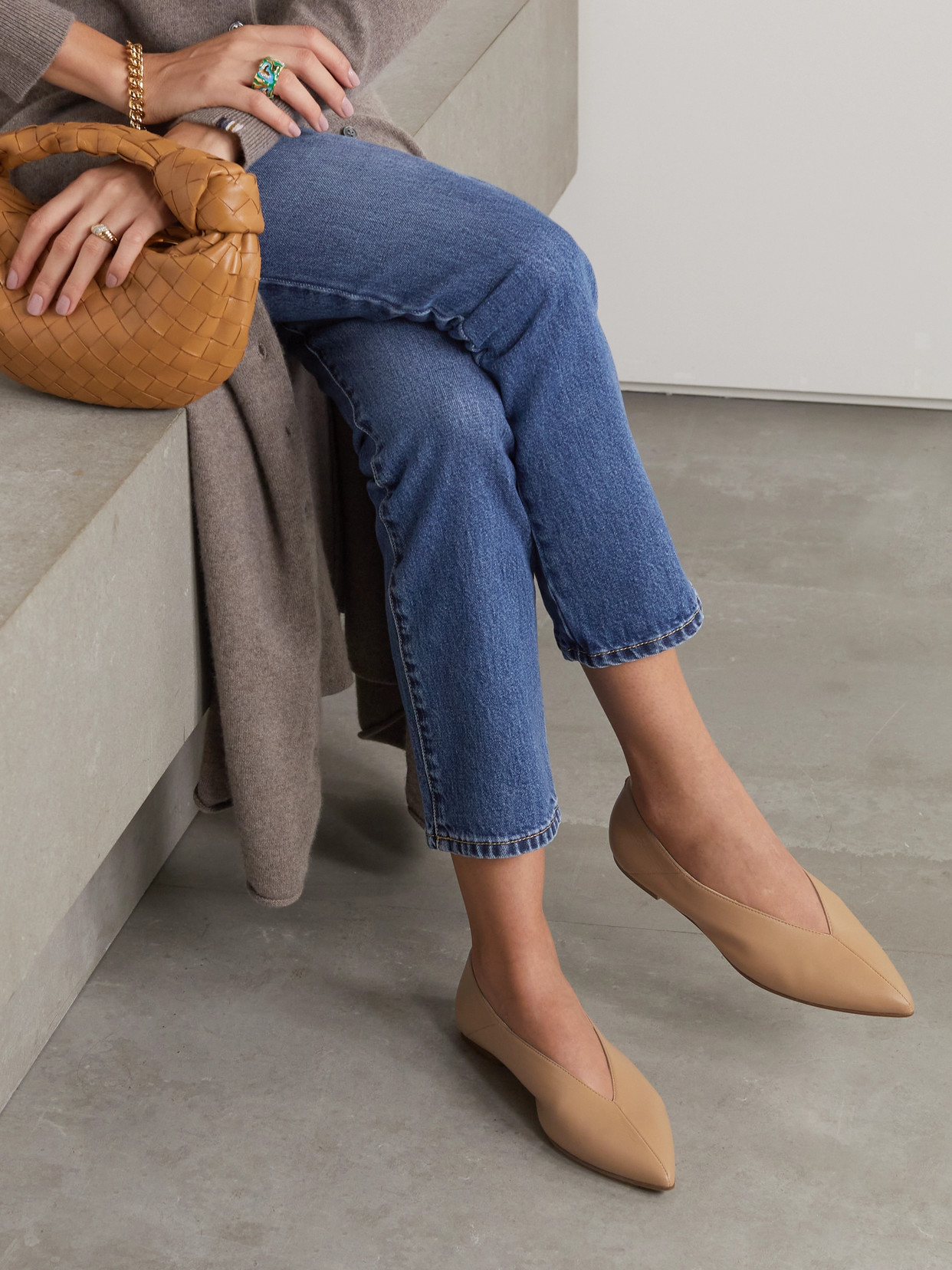 Aeyde Moa Leather Point-toe Flats In Brown
