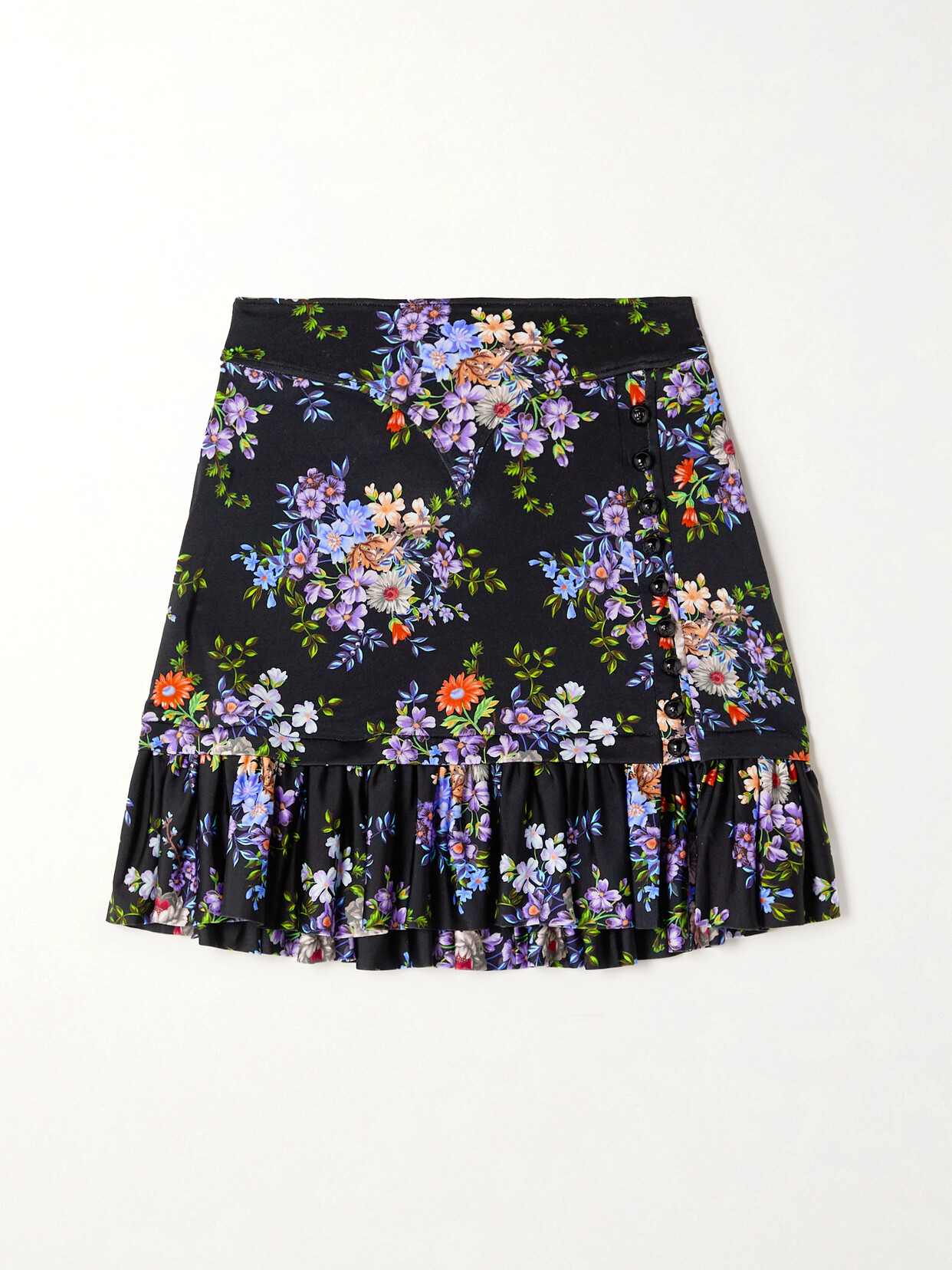 PACO RABANNE RUFFLED FLORAL-PRINT STRETCH-JERSEY MINI SKIRT