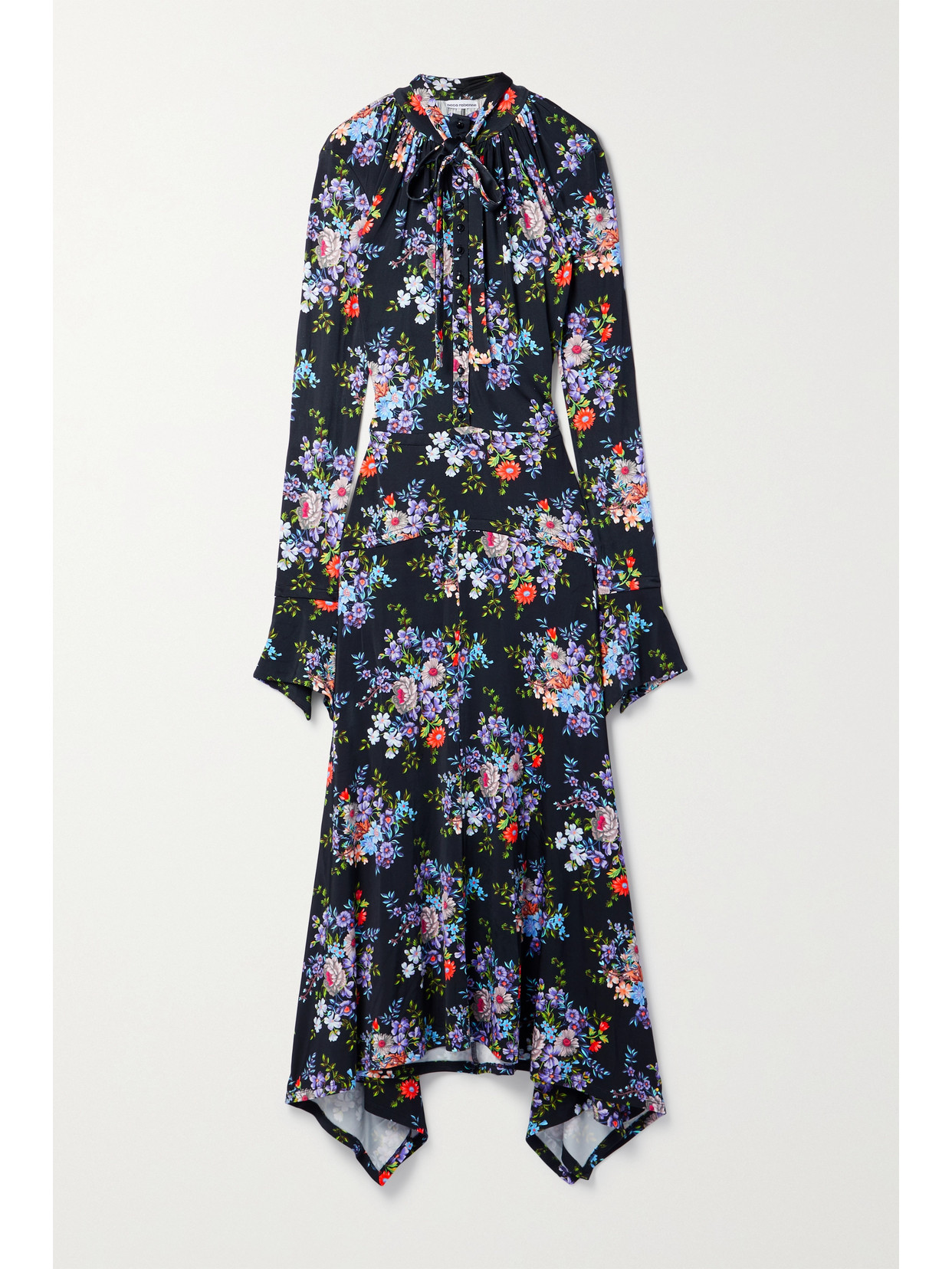 Rabanne Asymmetric Tie-neck Floral-print Stretch-jersey Maxi Dress -  - FR34