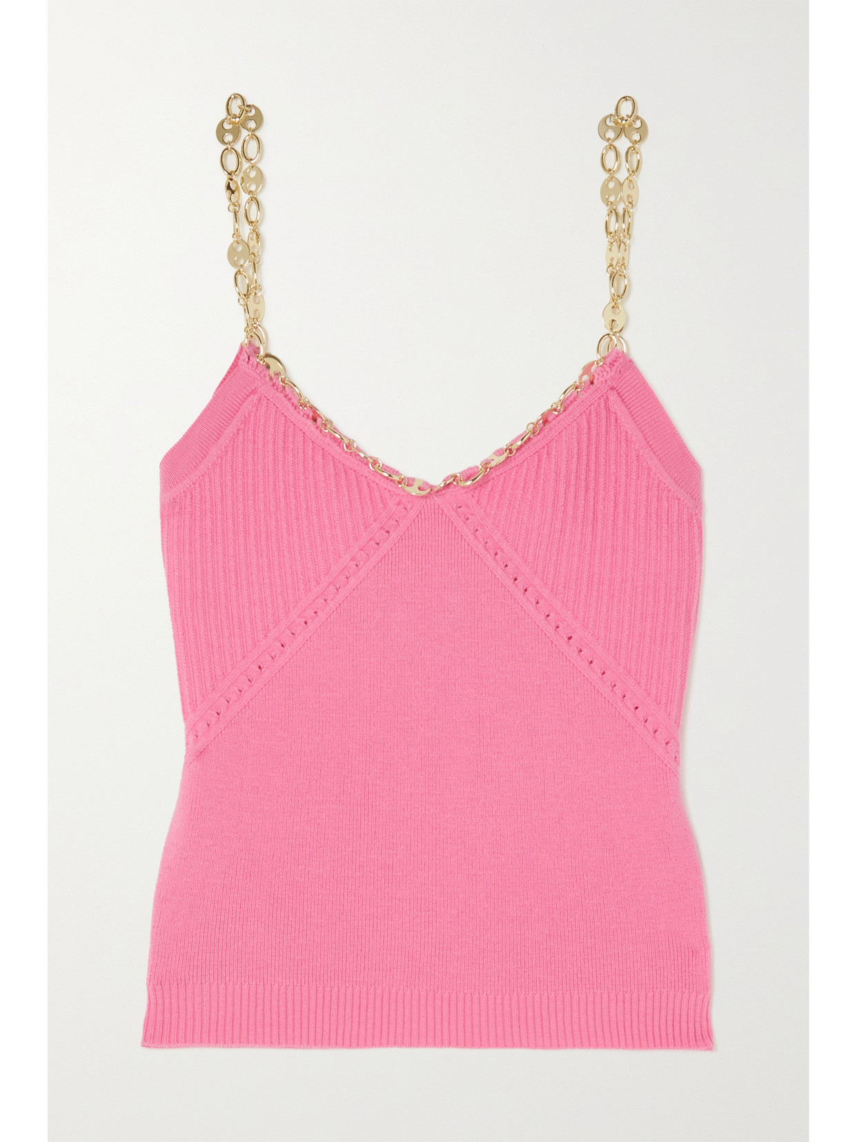 Rabanne Woman Pink Knitted Top With Chain Straps In Pink