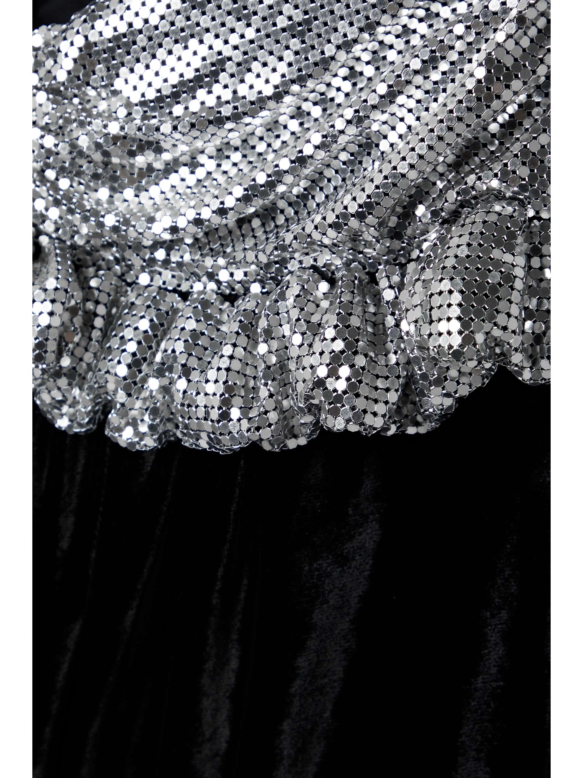 RABANNE Ruffled chainmail and velvet mini dress