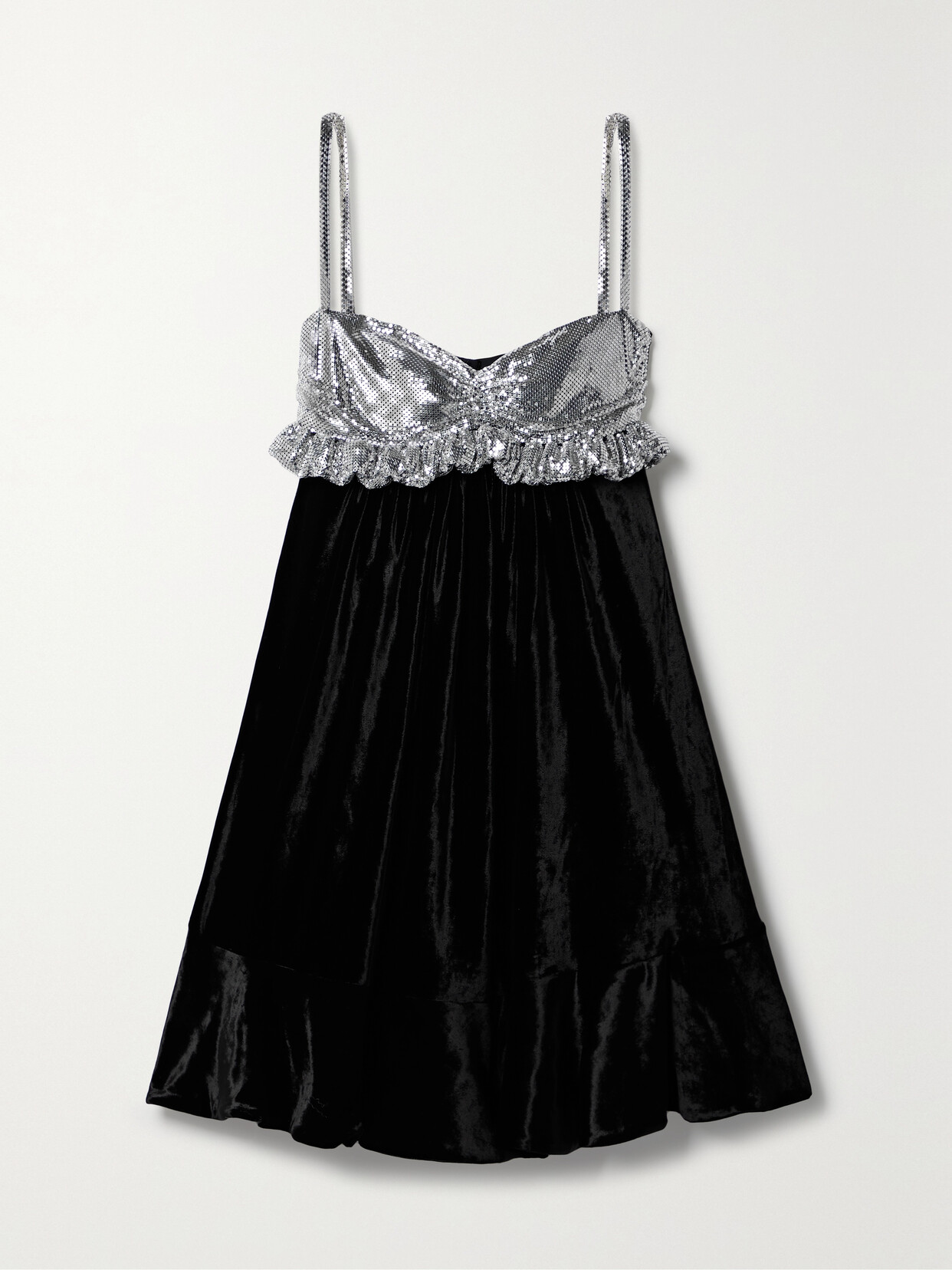 Rabanne Ruffled Chainmail And Velvet Mini Dress