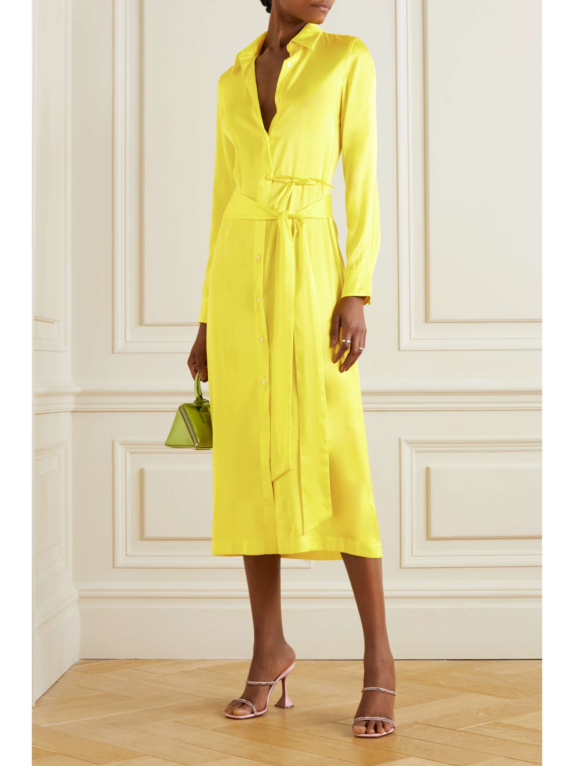 DRIES VAN NOTEN Stretch-silk satin shirt dress