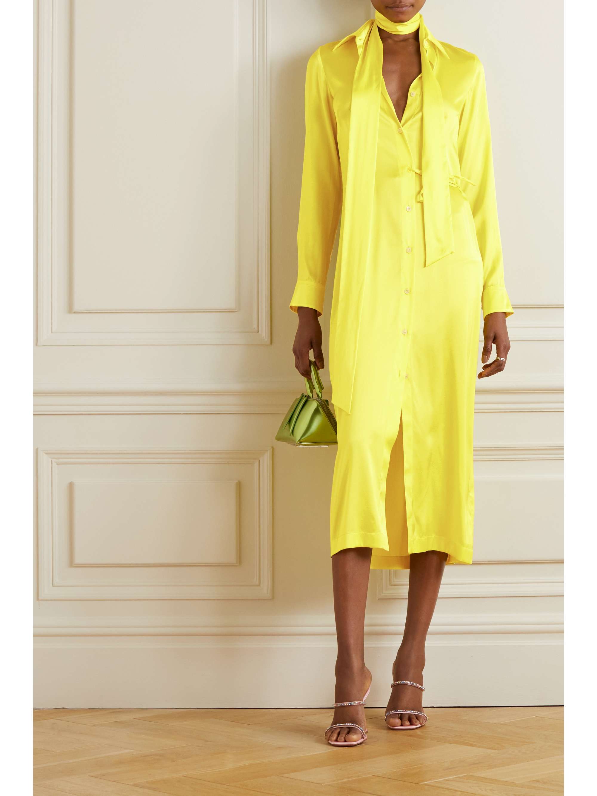 DRIES VAN NOTEN Stretch-silk satin shirt dress