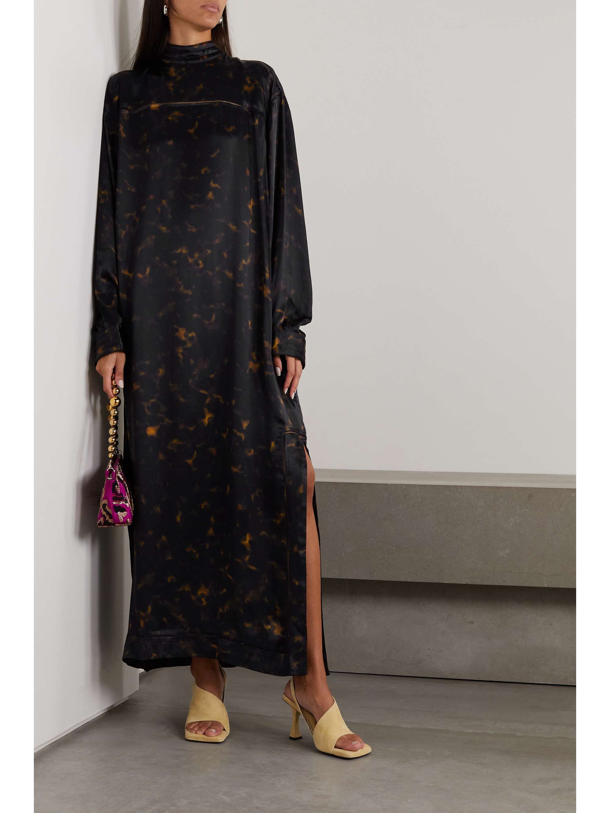 DRIES VAN NOTEN Printed satin maxi dress