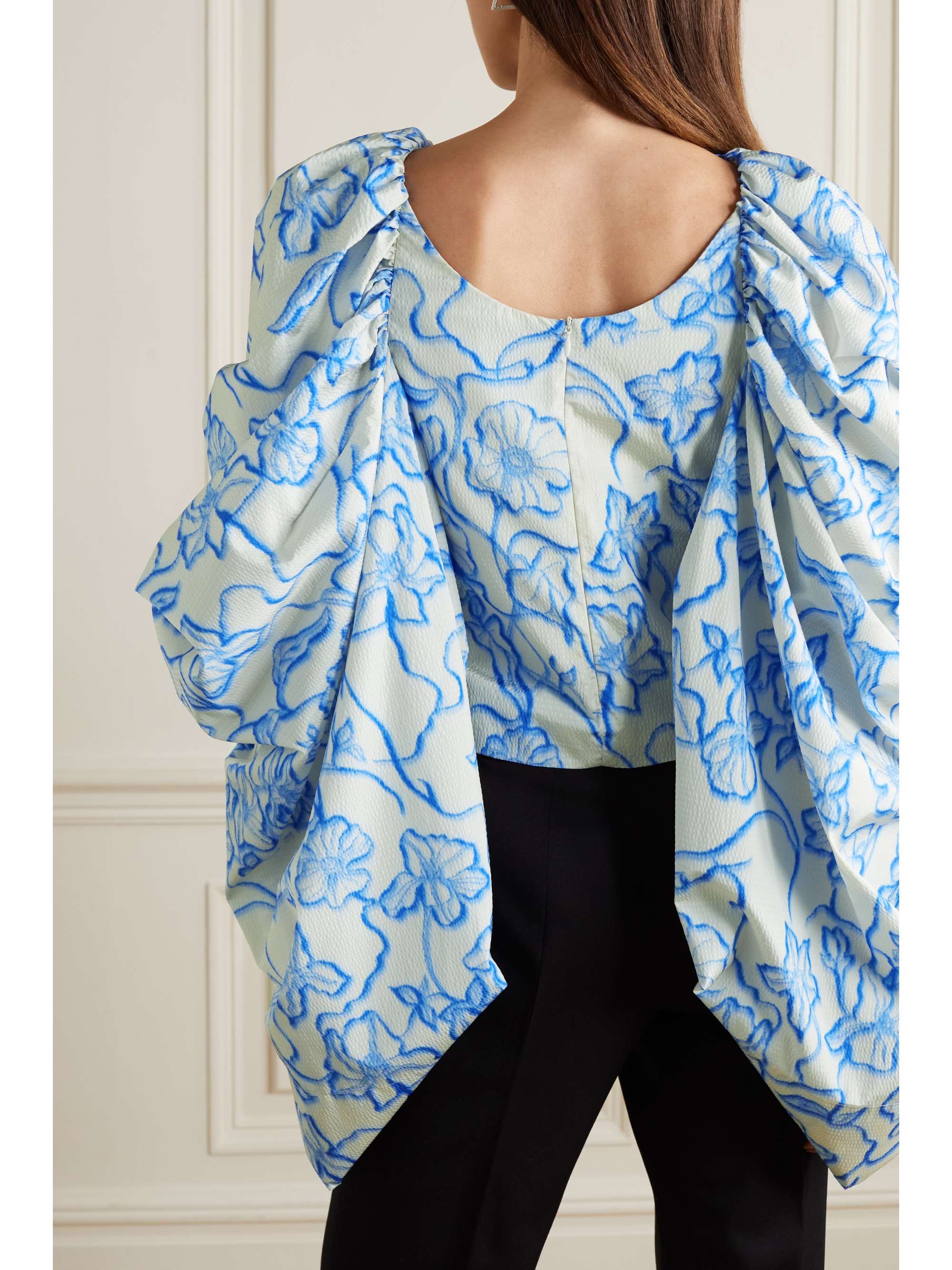 DRIES VAN NOTEN Gathered floral-print cloqué blouse
