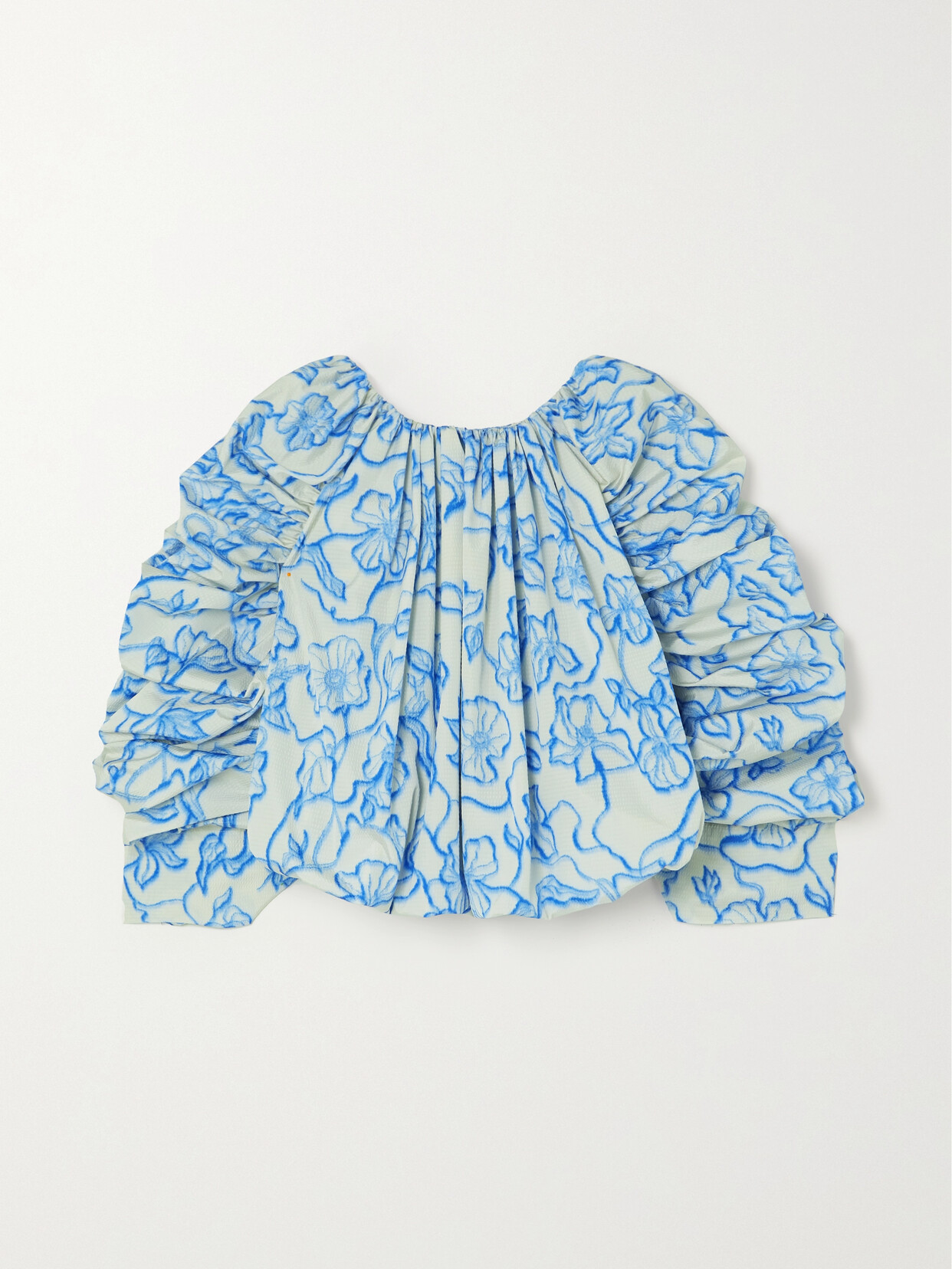 Dries Van Noten Gathered Floral-print Cloqué Blouse In Blue