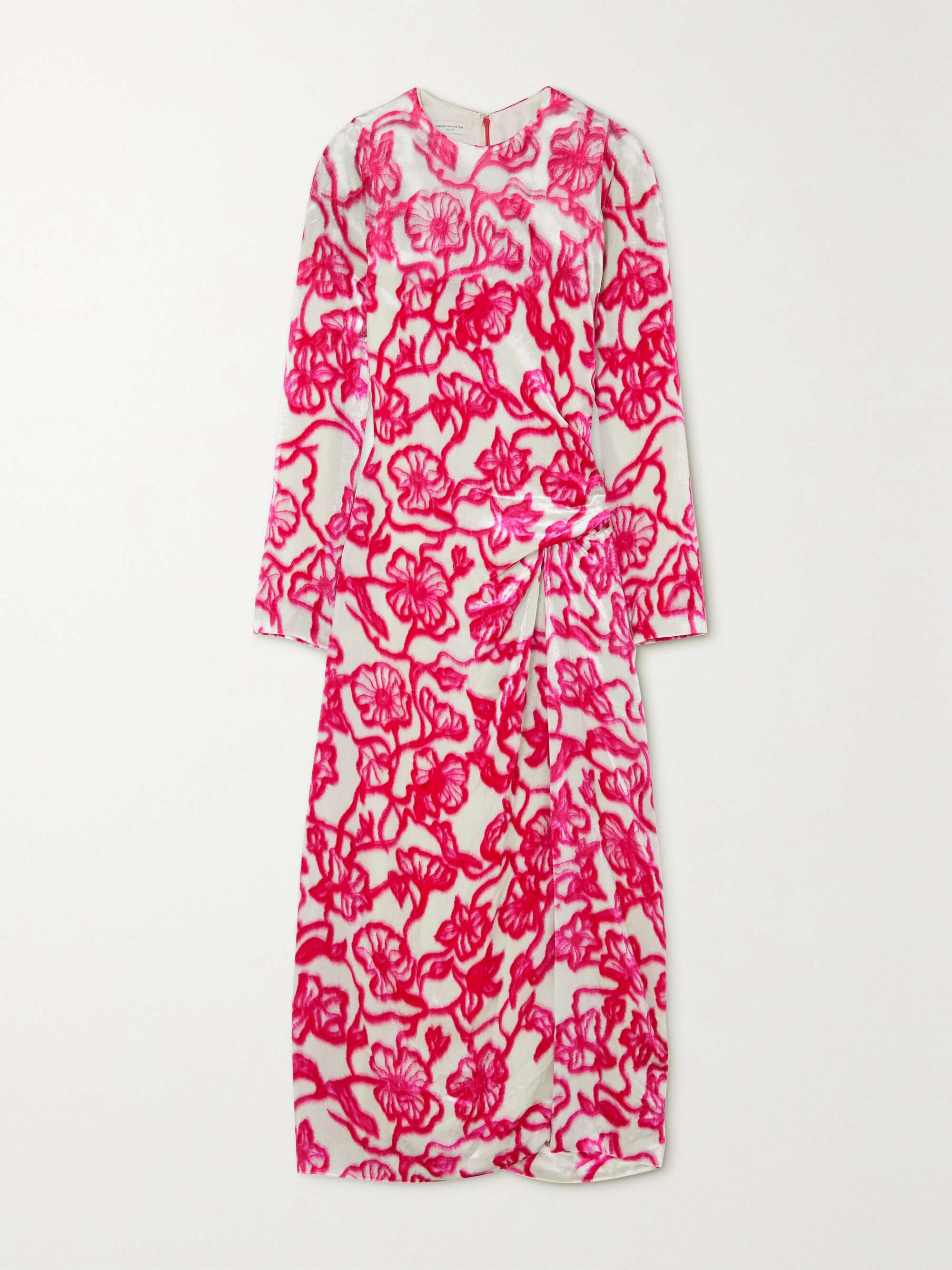 DRIES VAN NOTEN Gathered floral-print velvet midi dress | NET-A-PORTER