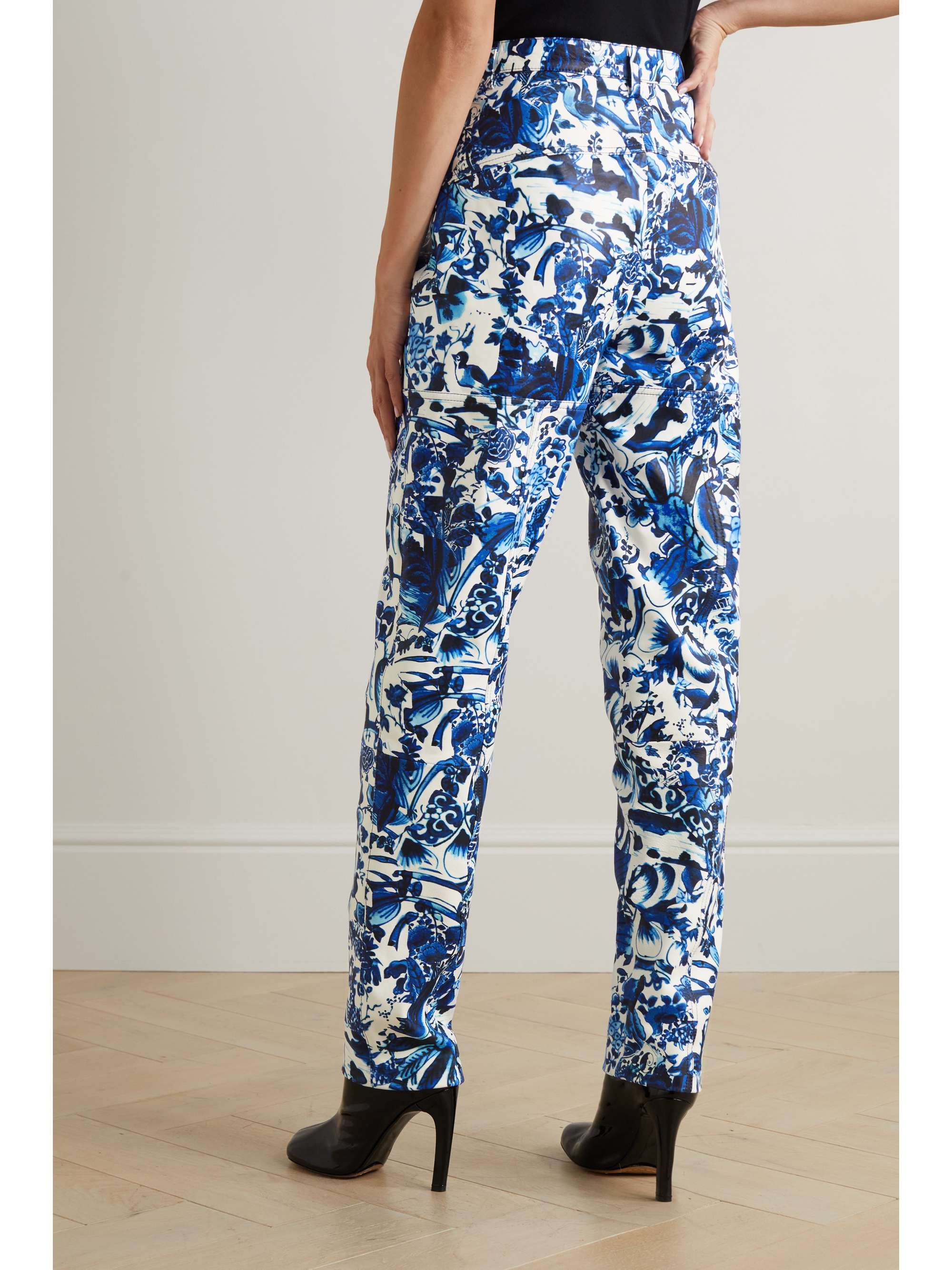 DRIES VAN NOTEN Floral-print leather tapered pants