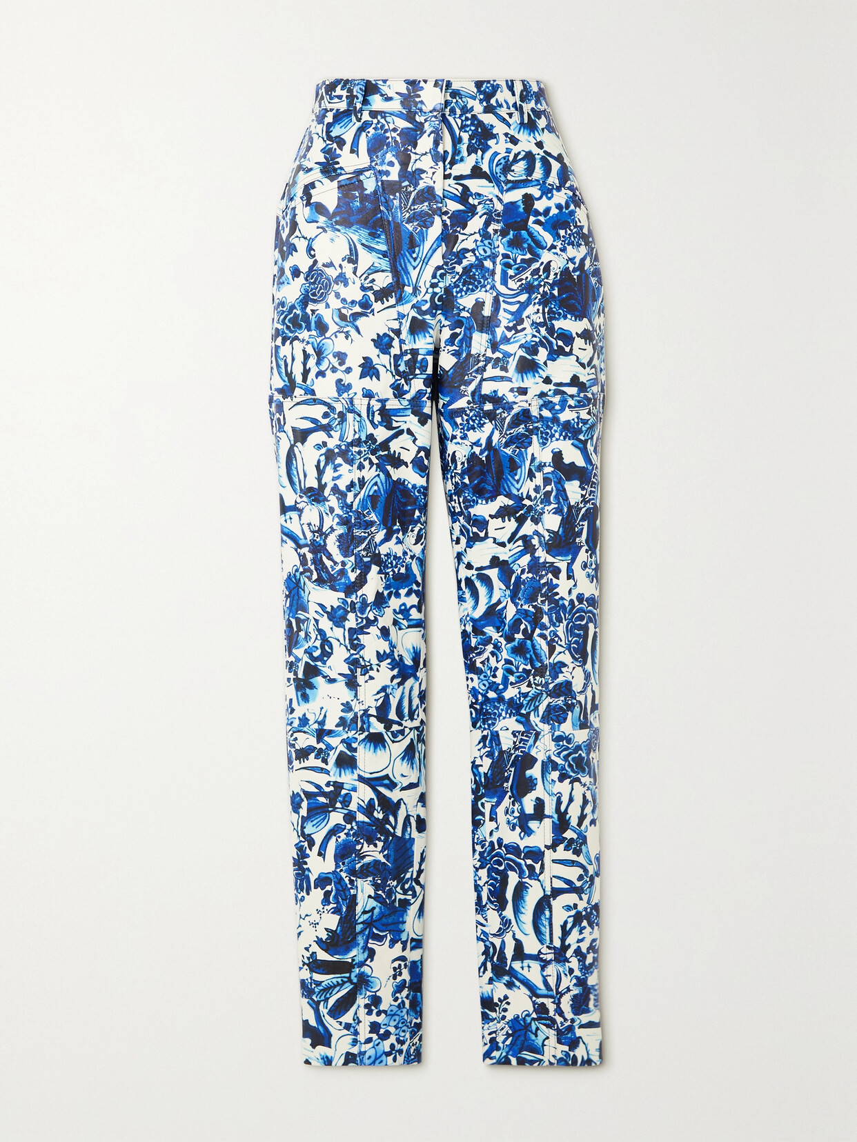 Dries Van Noten Floral-print Leather Tapered Pants - Blue