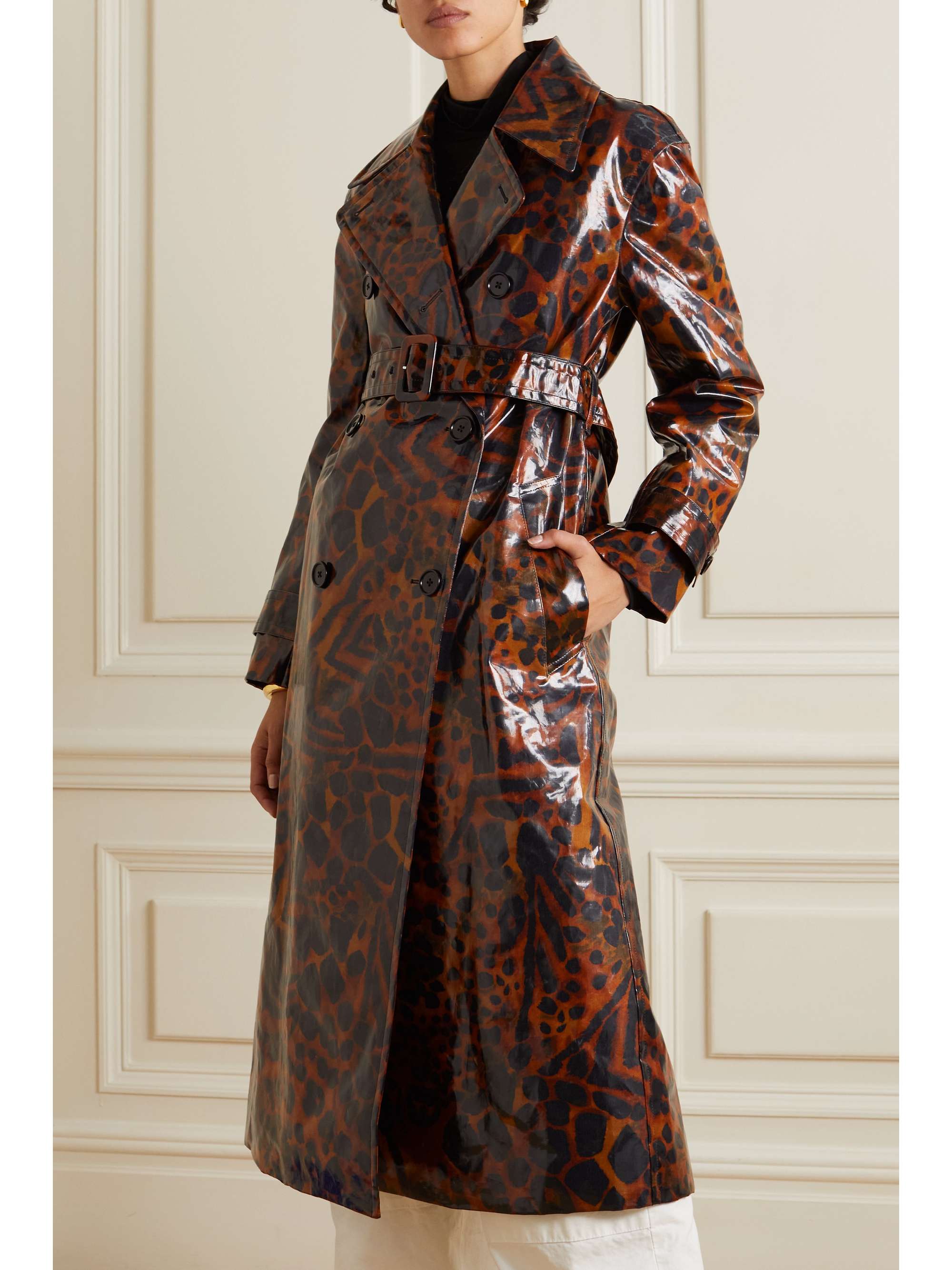 DRIES VAN NOTEN Double-breasted leopard-print coated cotton-blend