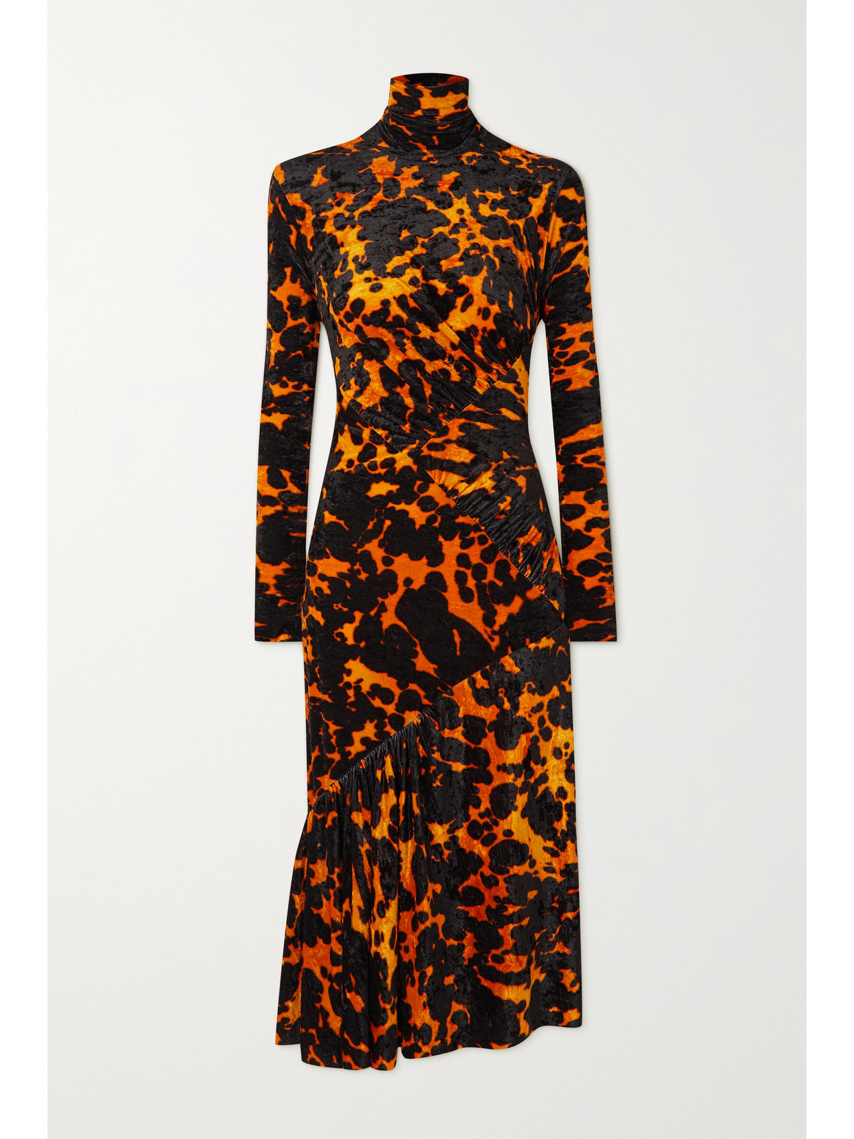 DRIES VAN NOTEN PRINTED STRETCH-JERSEY MIDI TURTLENECK DRESS