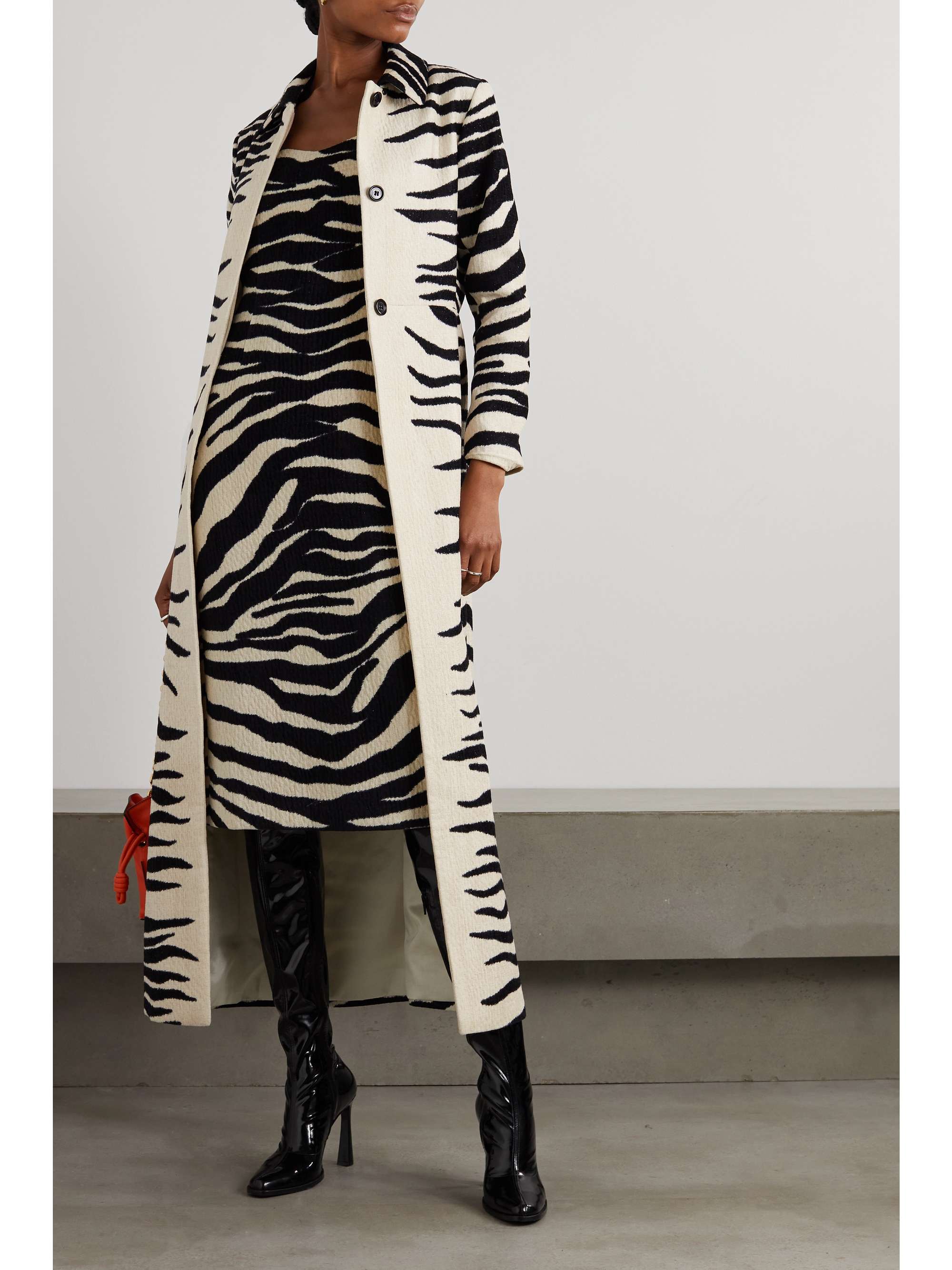 White Zebra-stripe chenille coat | DRIES VAN NOTEN | NET-A-PORTER